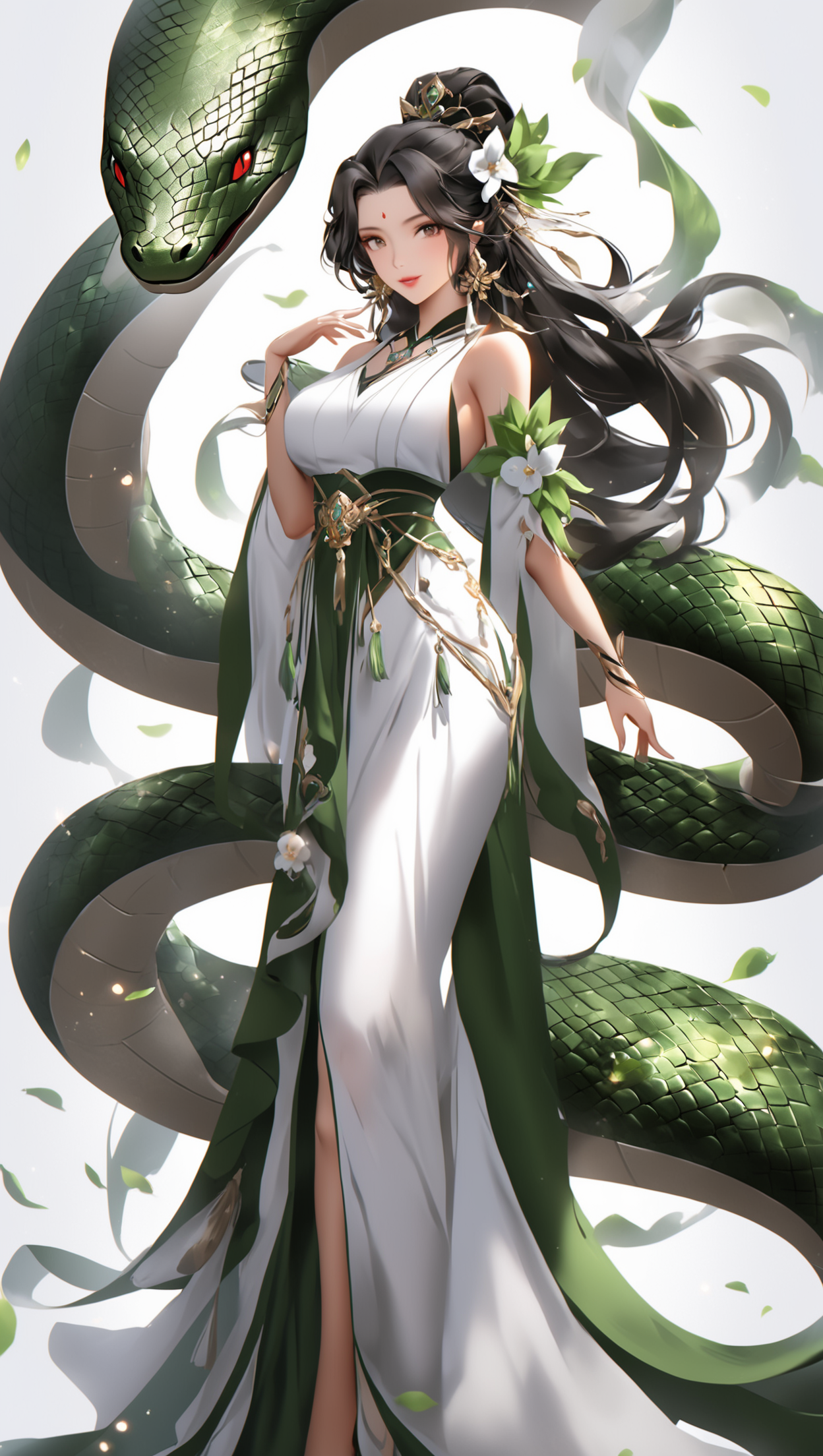 被青蛇环绕的女子