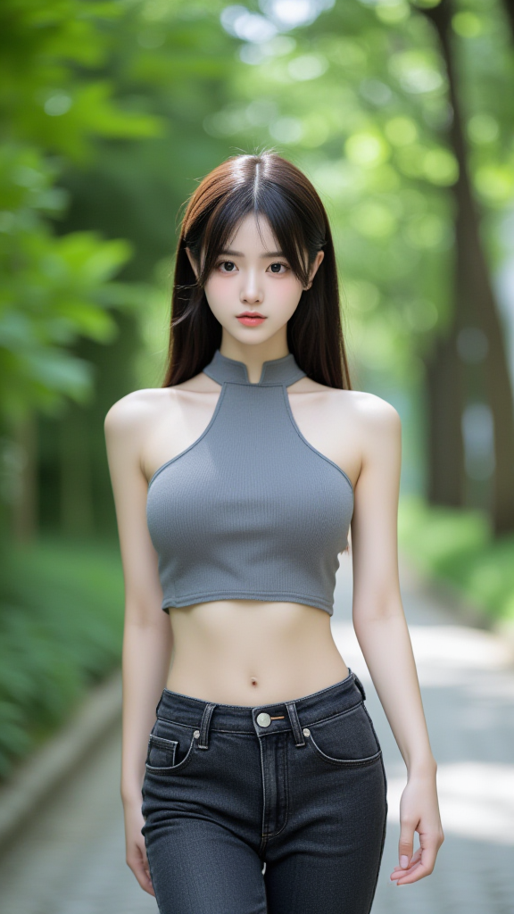 黑色牛仔裤女孩