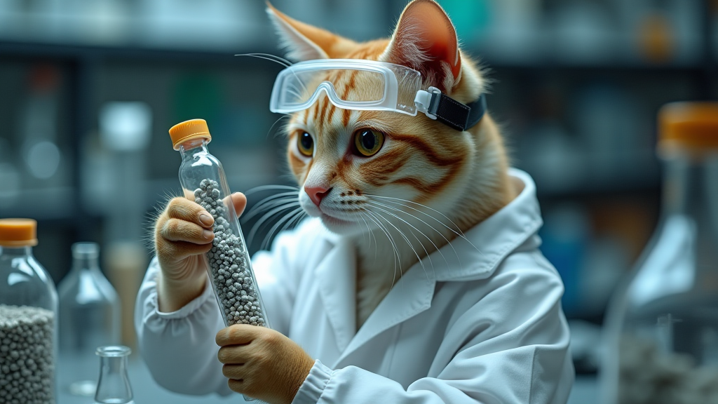 实验室的猫咪认真看着土砂球