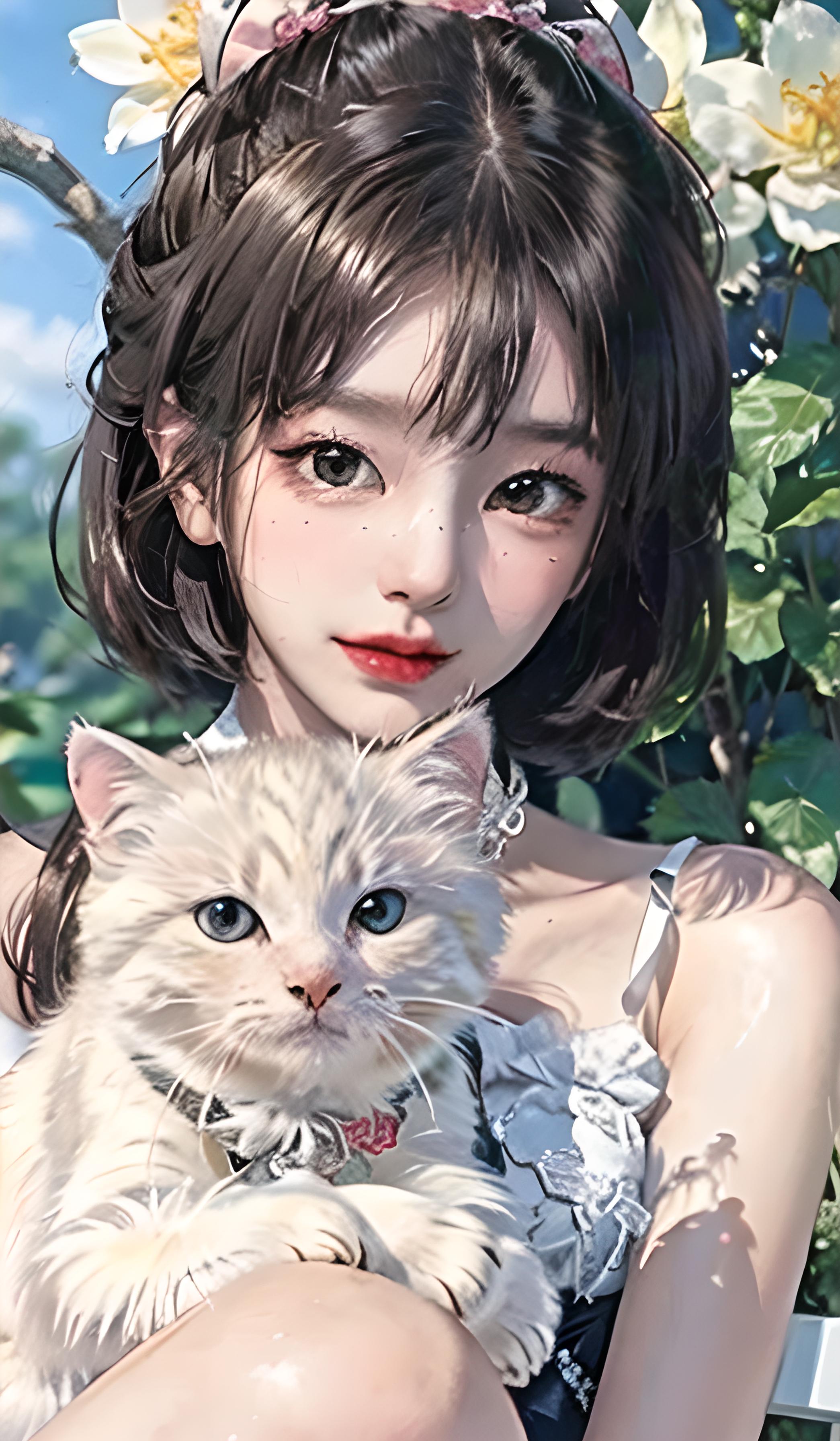 少女与小猫