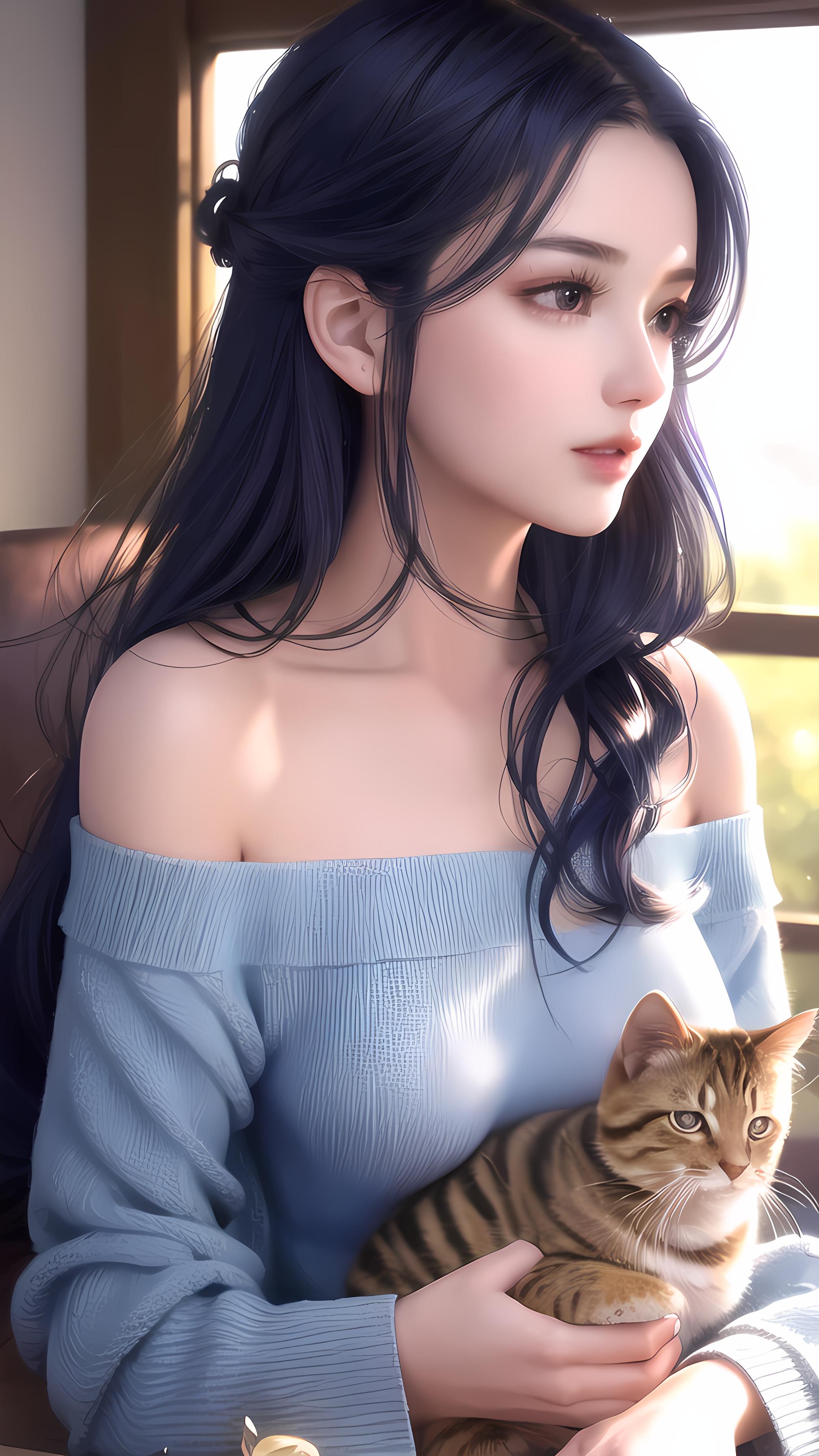 蓝衣女孩和猫