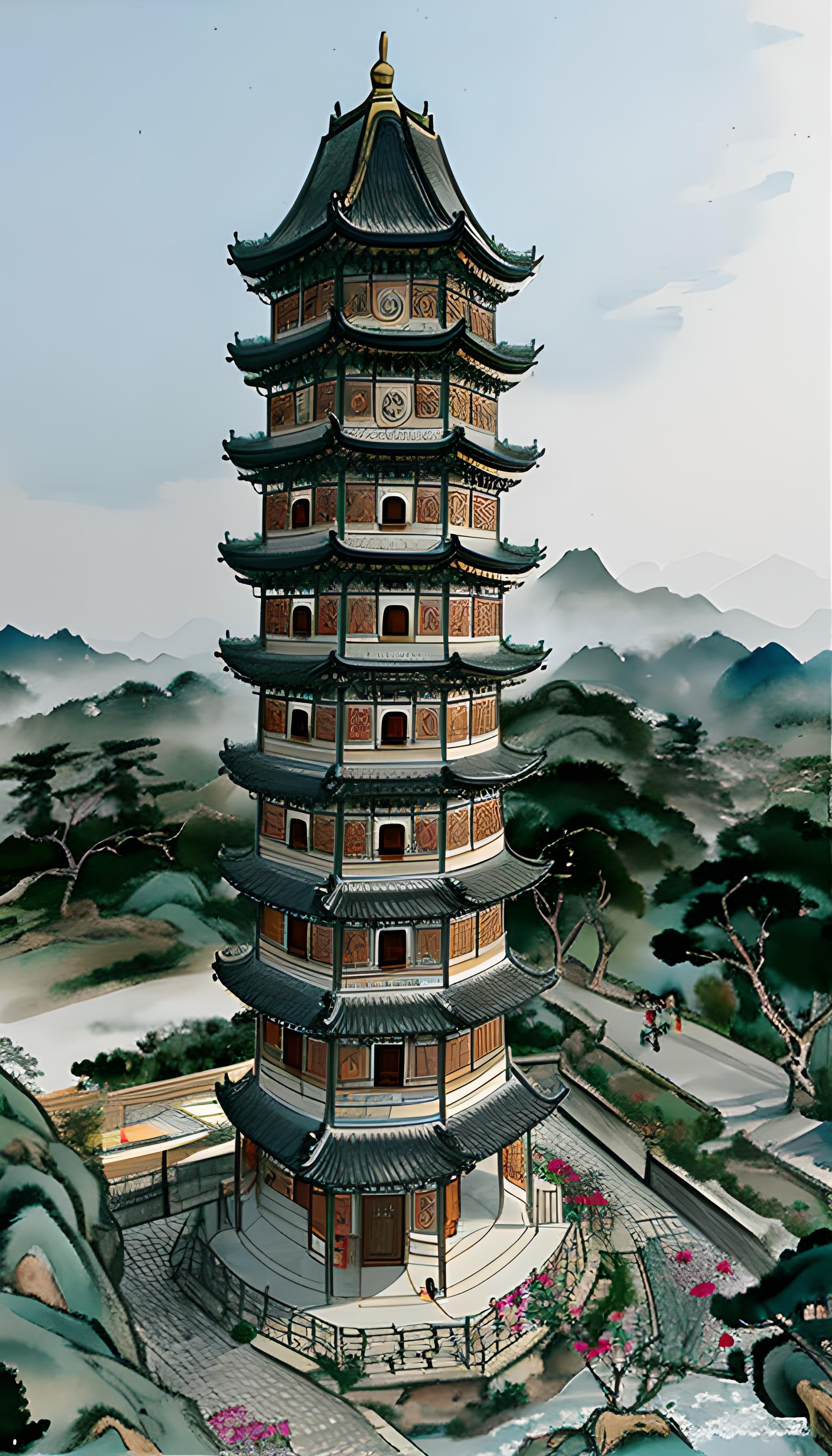 中国画古塔