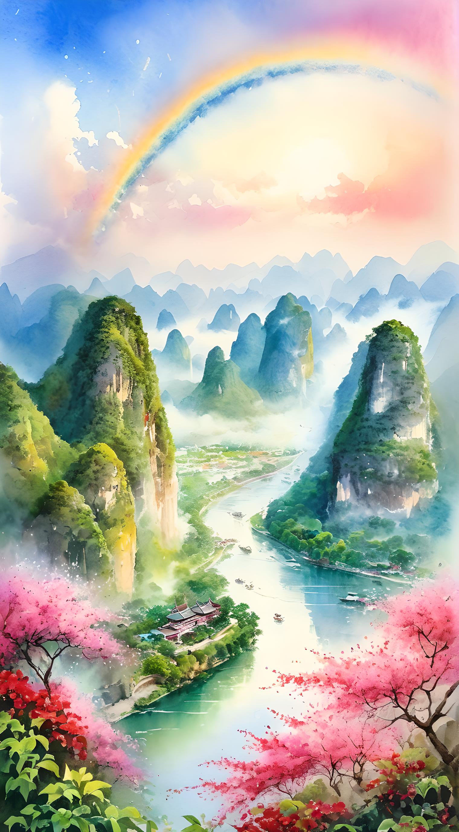 桂林山水彩画