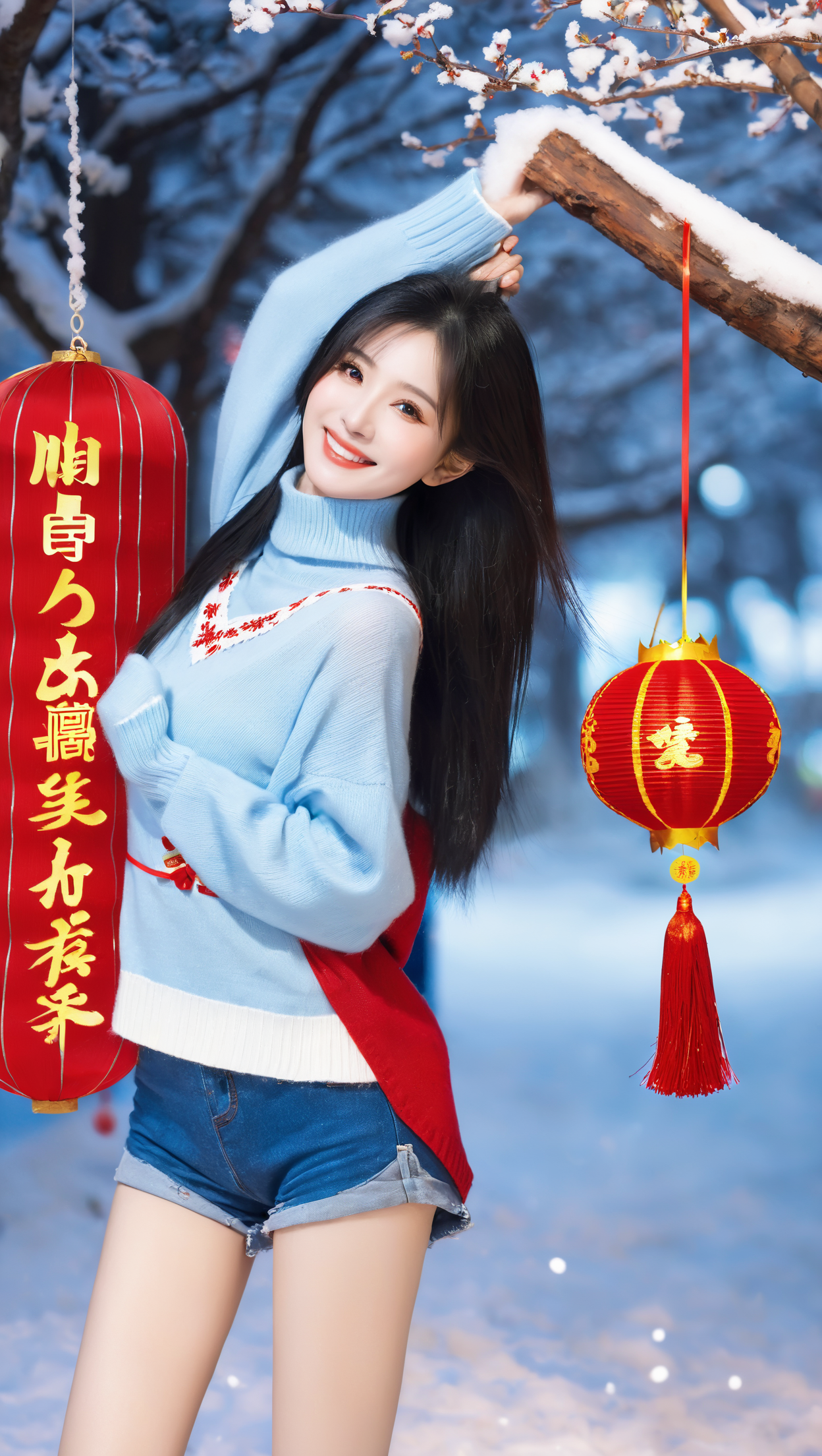 热裤长腿美女闹新年