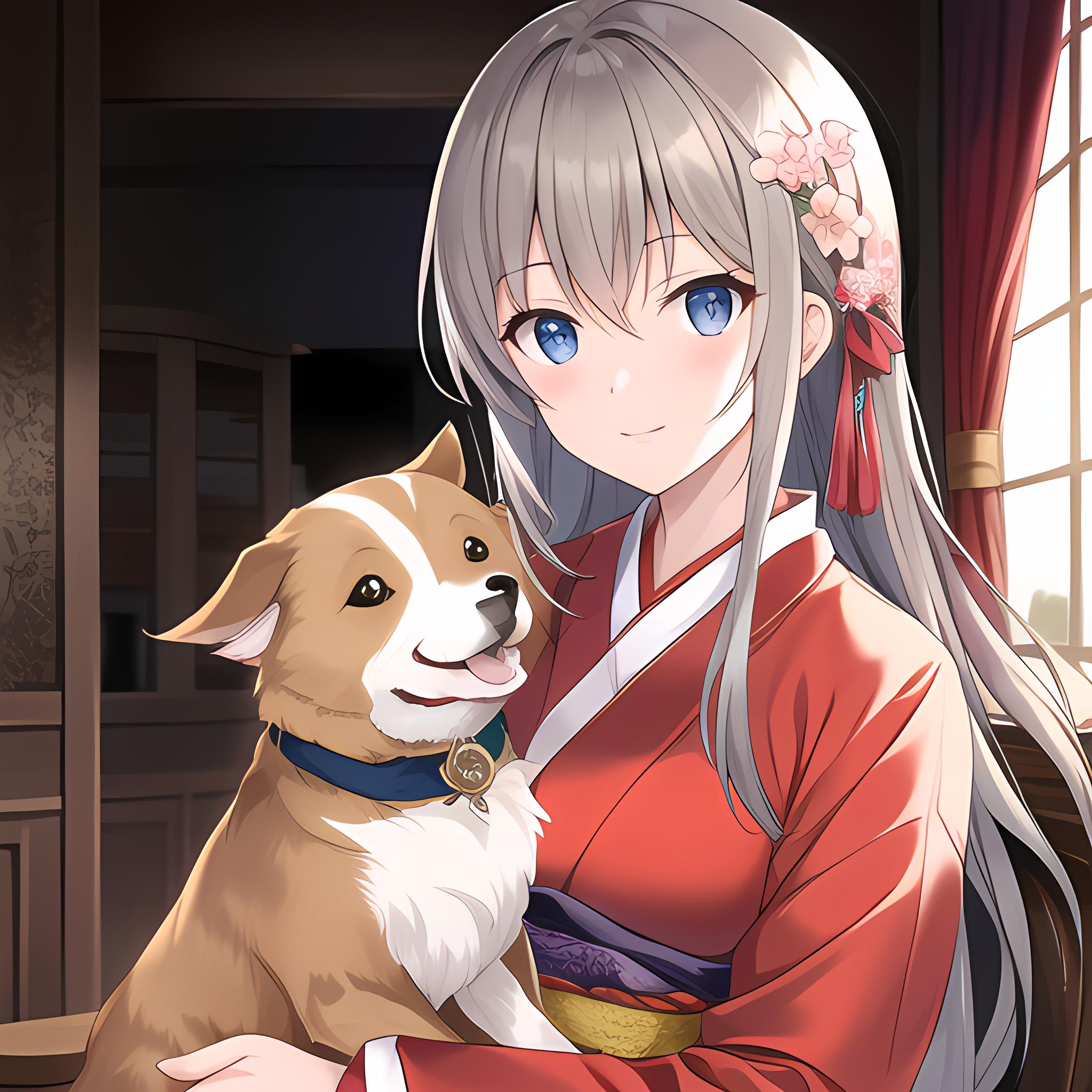 少女和柴犬