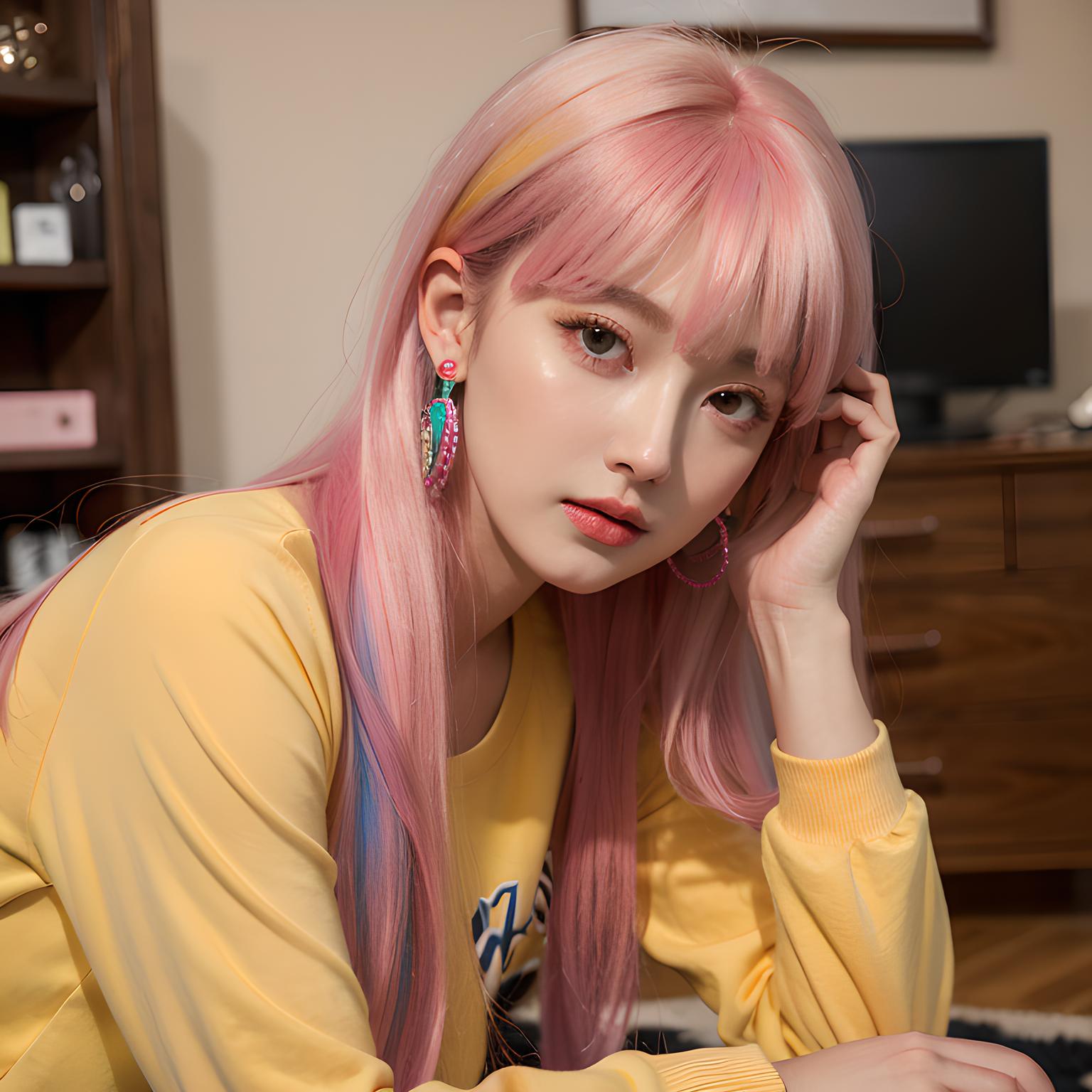 韩式橘粉色头发