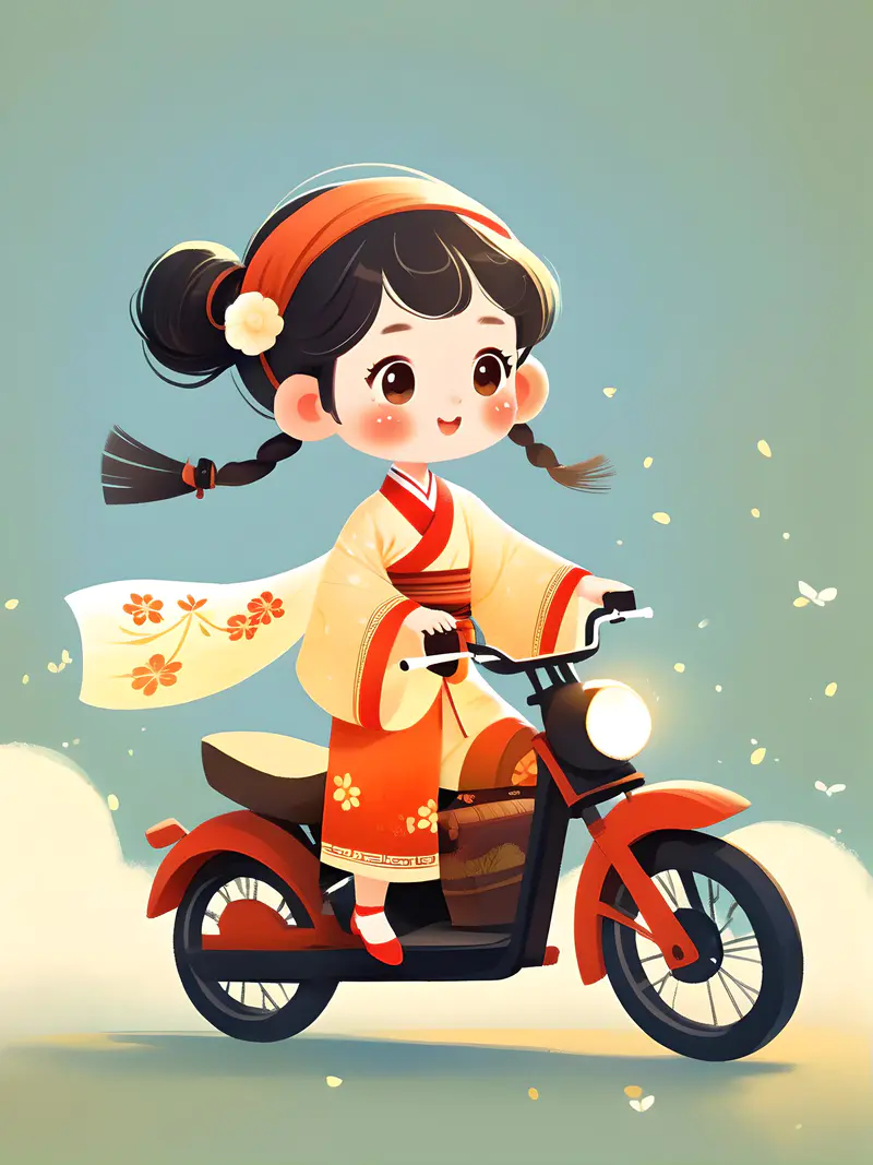骑摩托的唐朝小姑娘