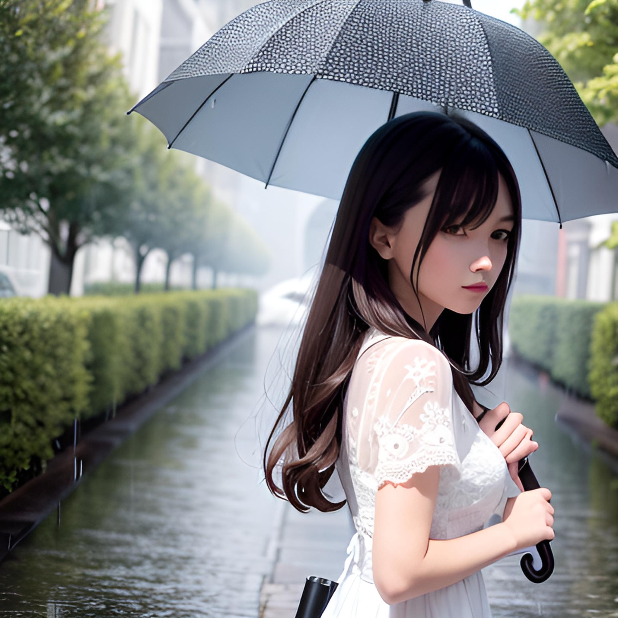 雨天打伞的少女