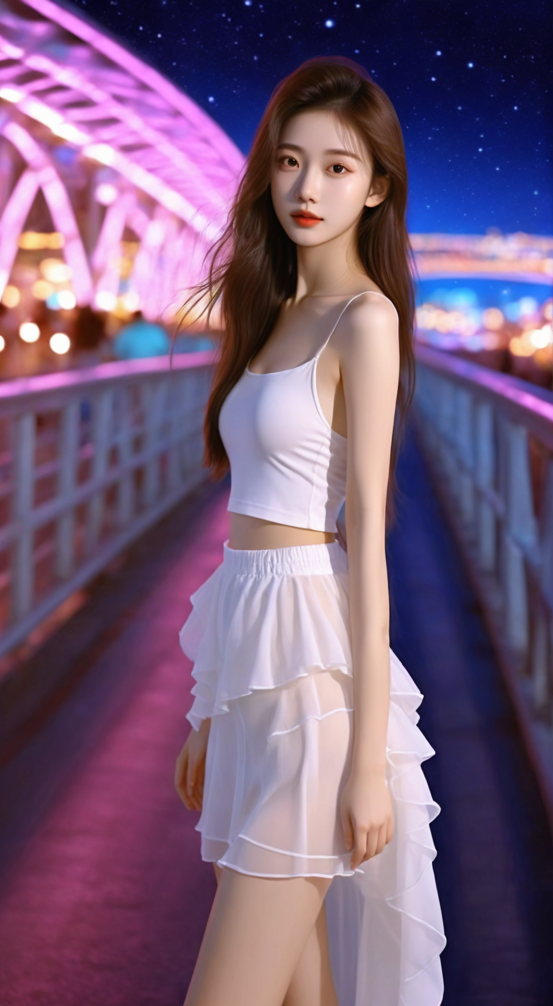 人像XL模型·桥·摩登女郎·夜景白裙美女