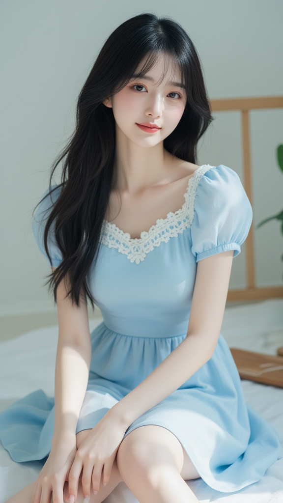 蓝色连衣裙女孩