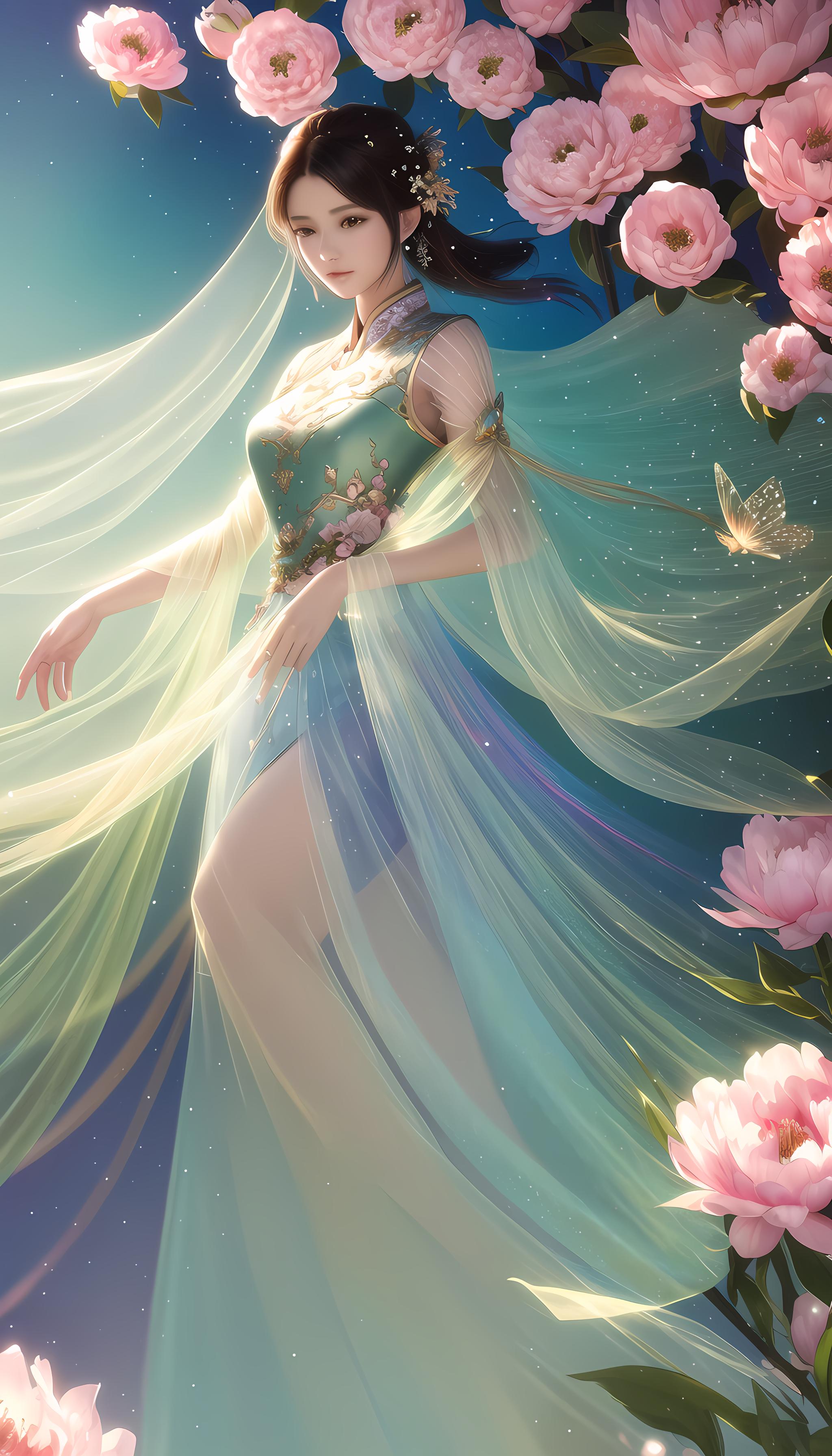 绿色仙女，花朵