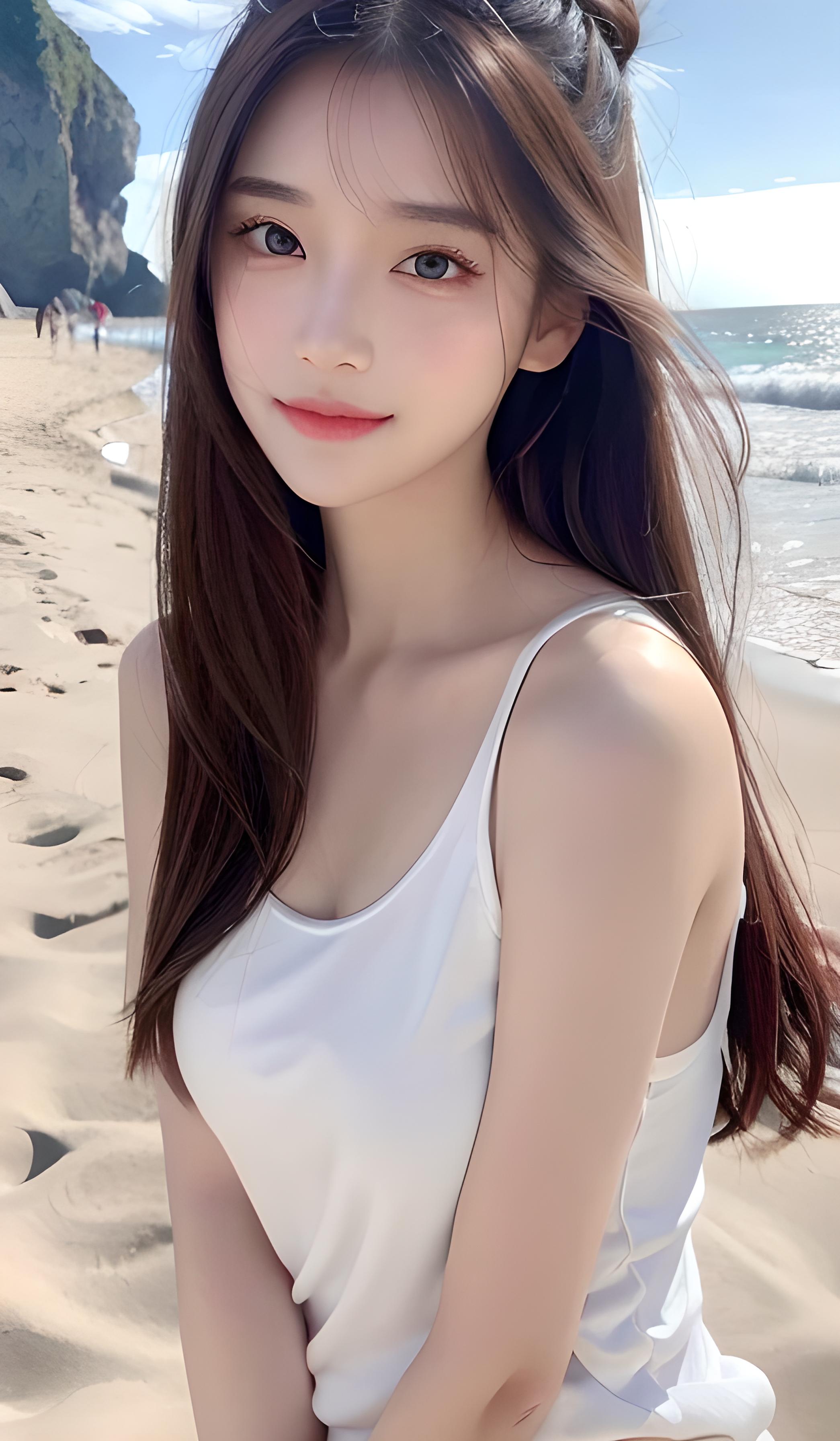 海边白皙美女