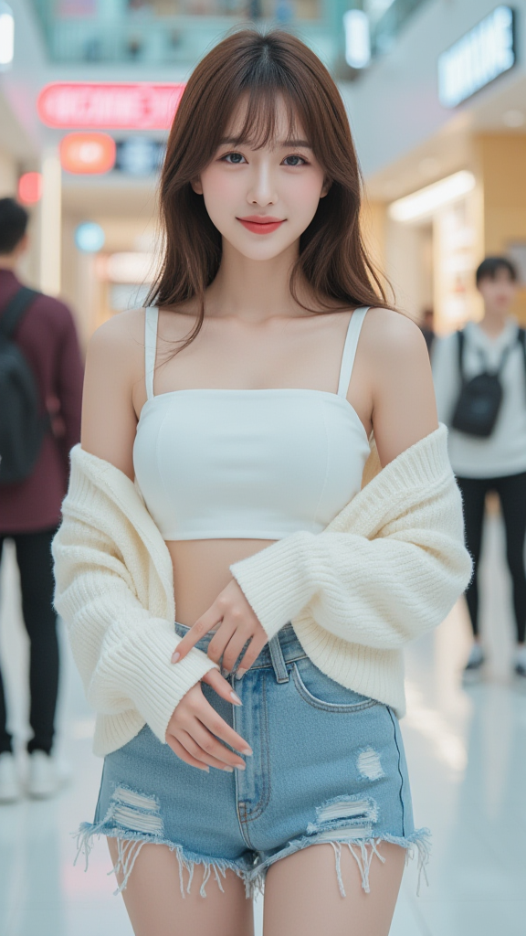 破边牛仔短裤女孩