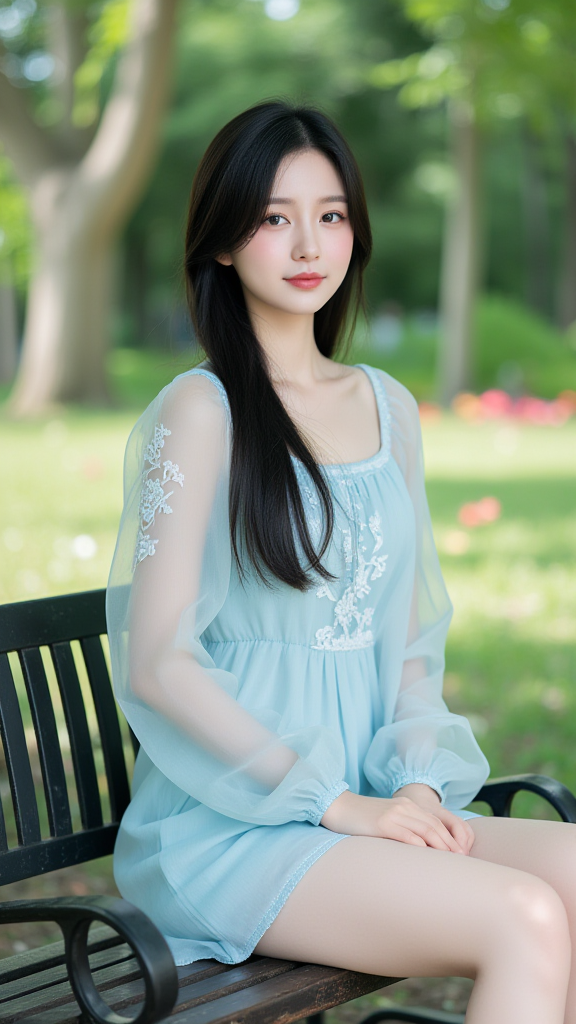 公园长椅上的女孩