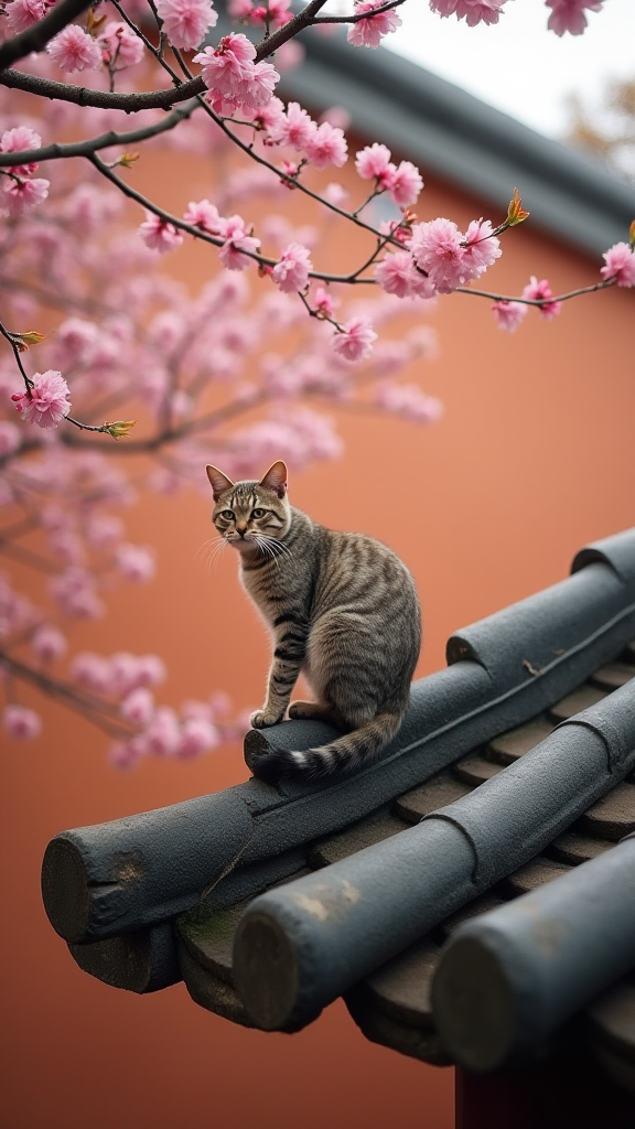 猫咪站在屋檐上