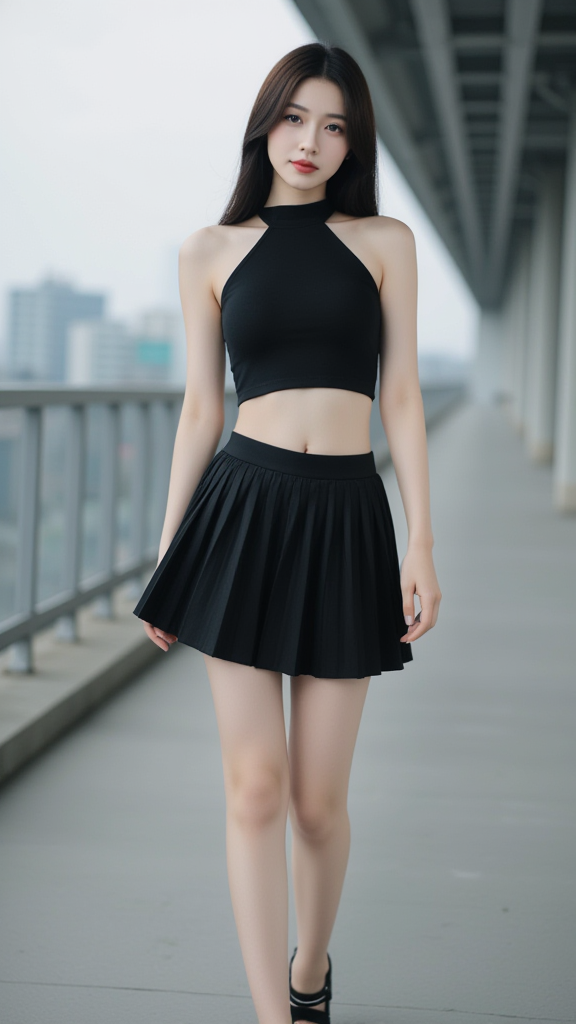 百褶裙女孩，上衣裙子都有实物