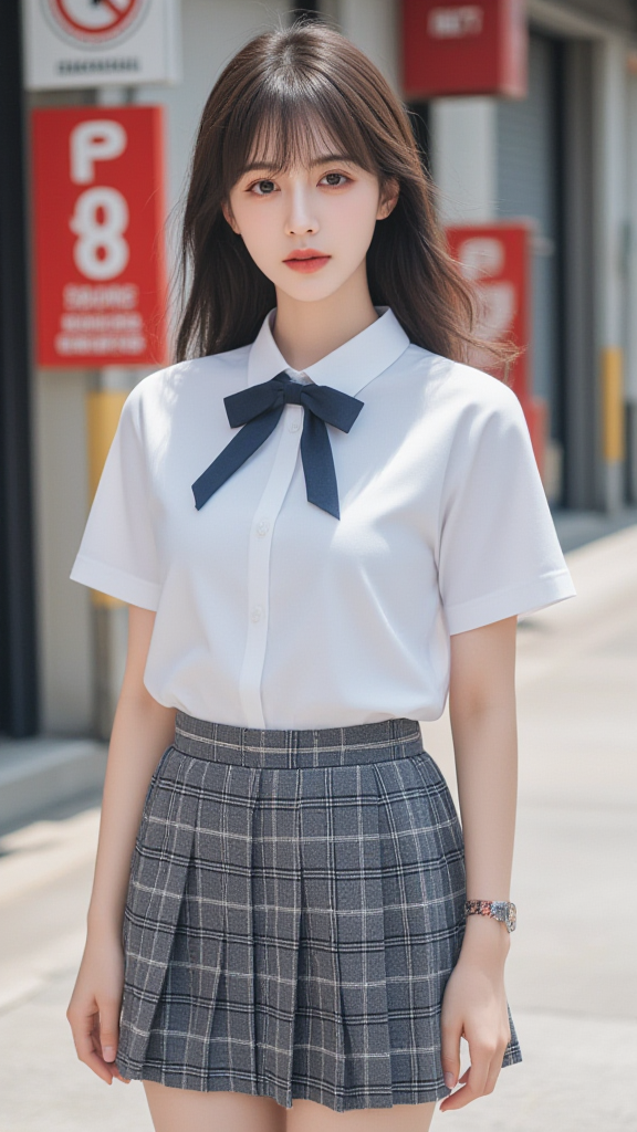 街拍格子裙女孩