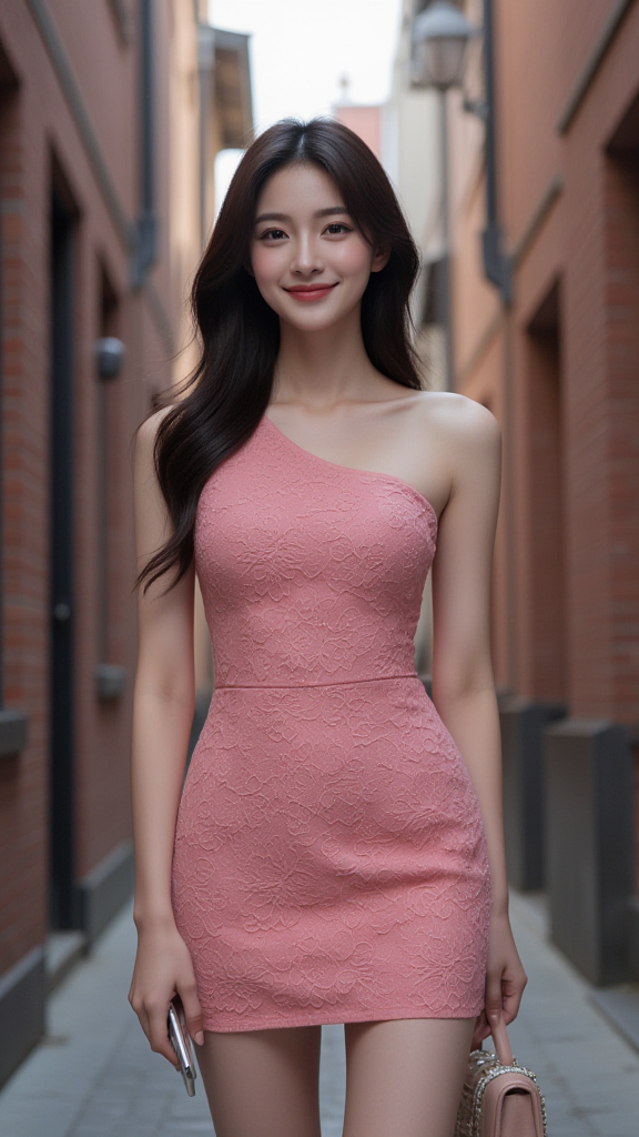 露肩连衣裙女孩
