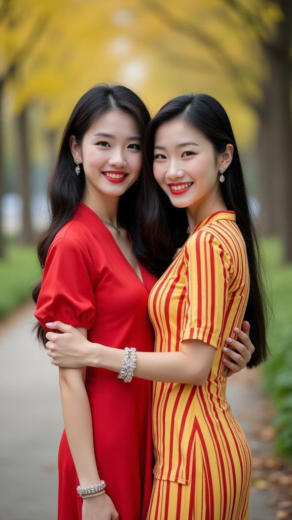 路边姐妹合影