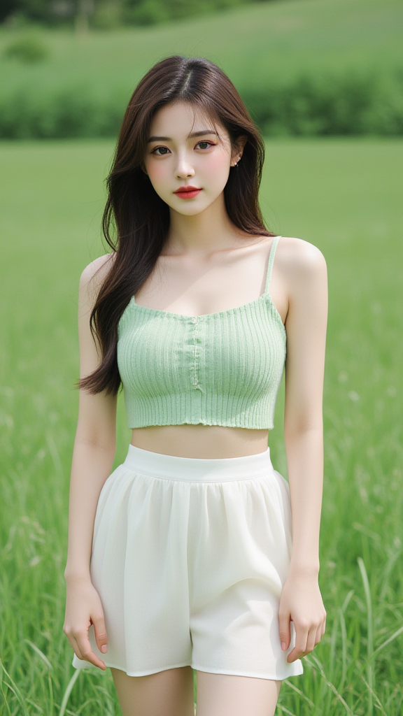户外草地上的女孩