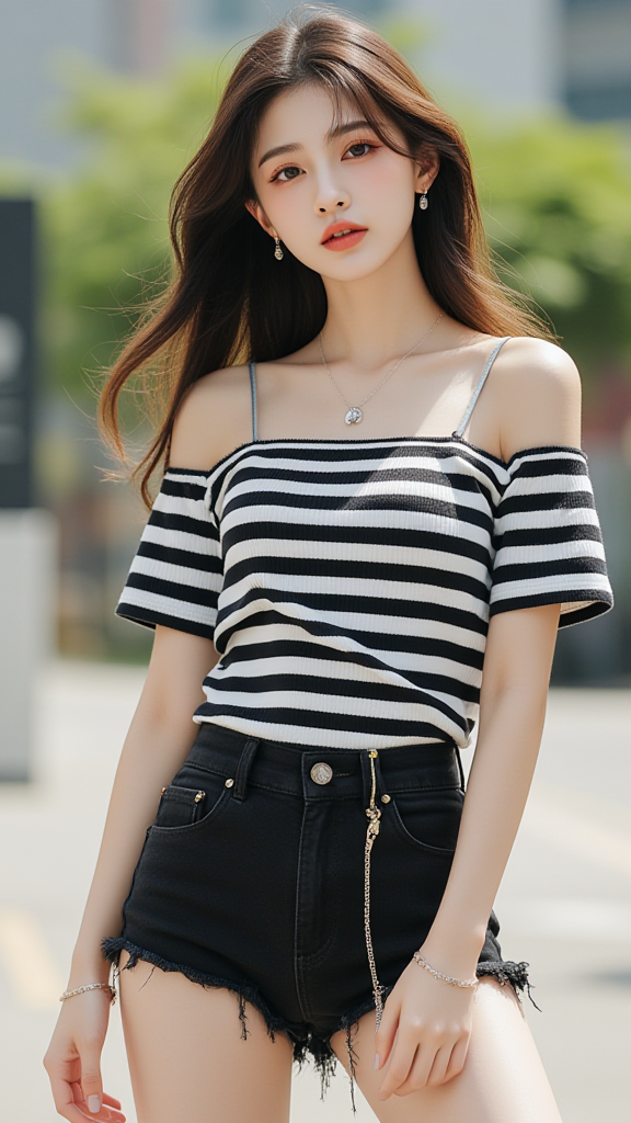黑白条纹上衣女孩