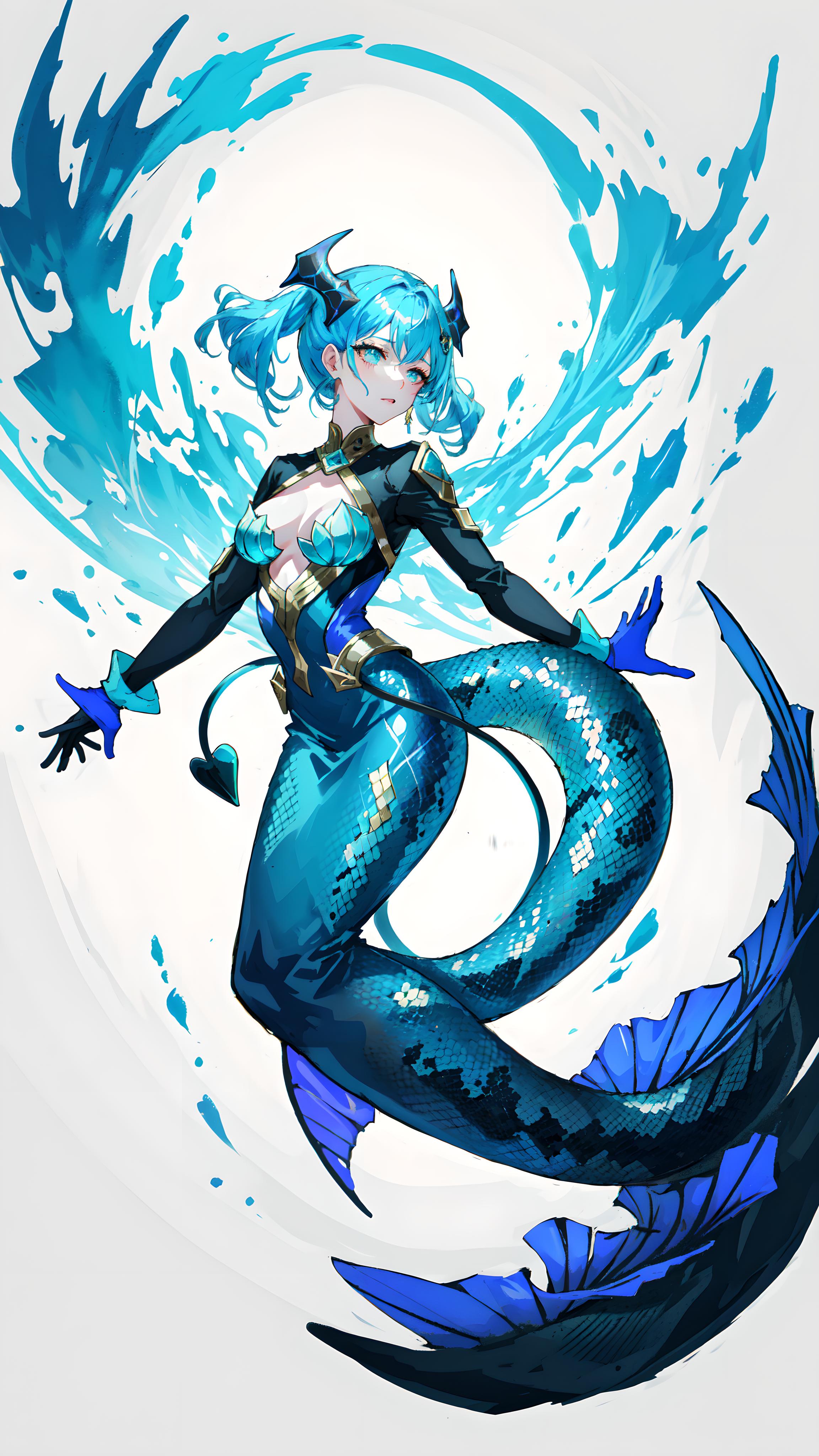 蓝色系，海妖，蛇女女妖女子