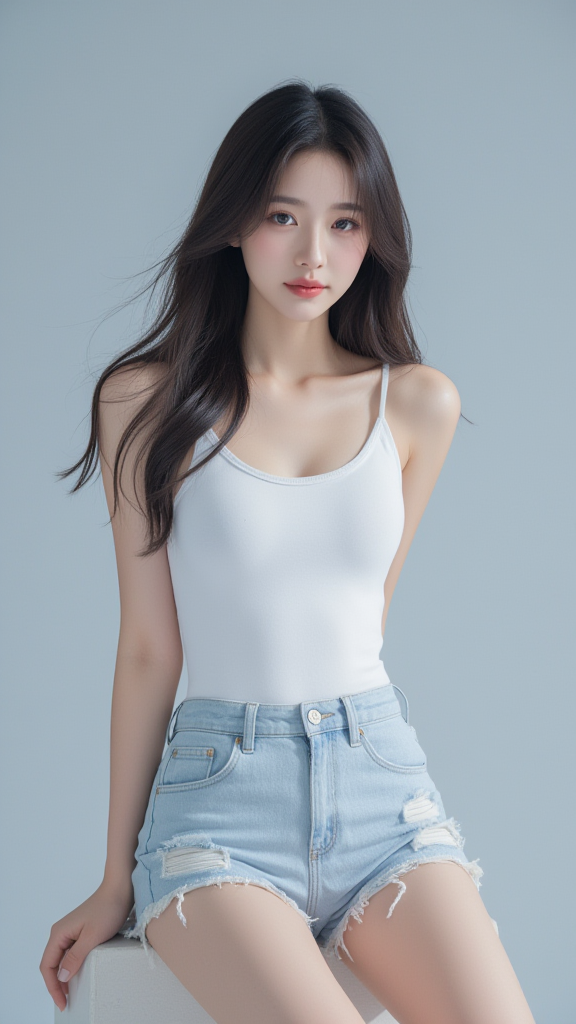 破洞牛仔短裤女孩