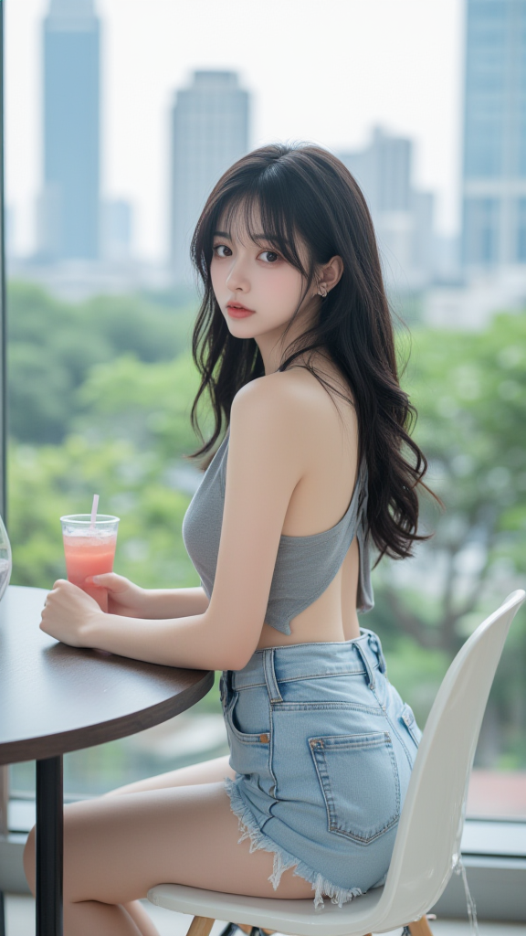 毛边牛仔短裤女孩