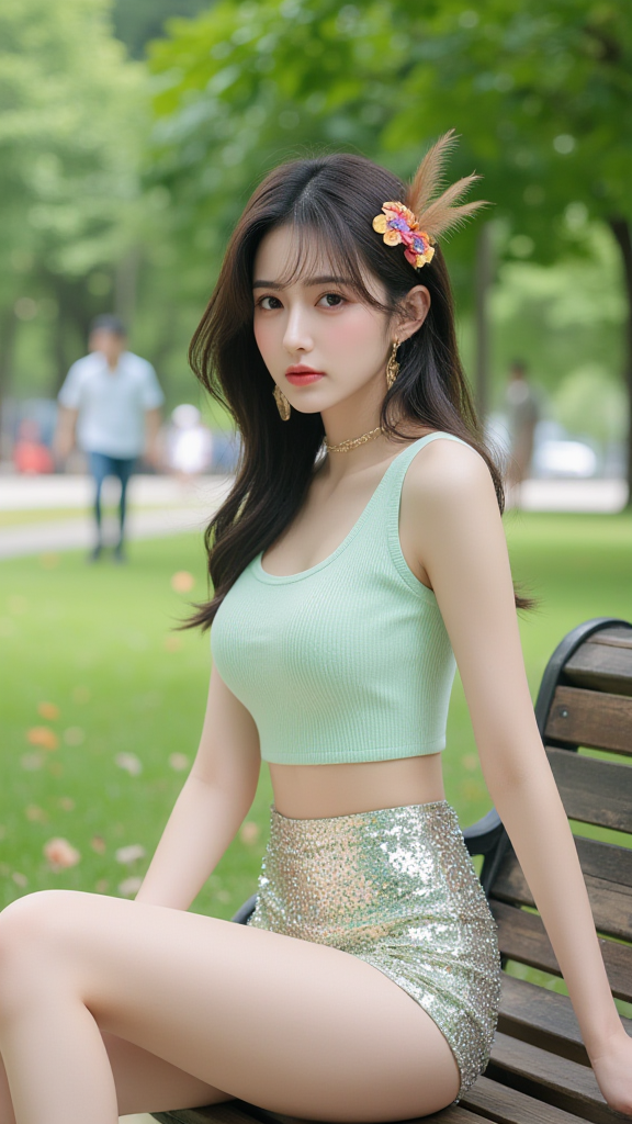 公园长椅上的女孩