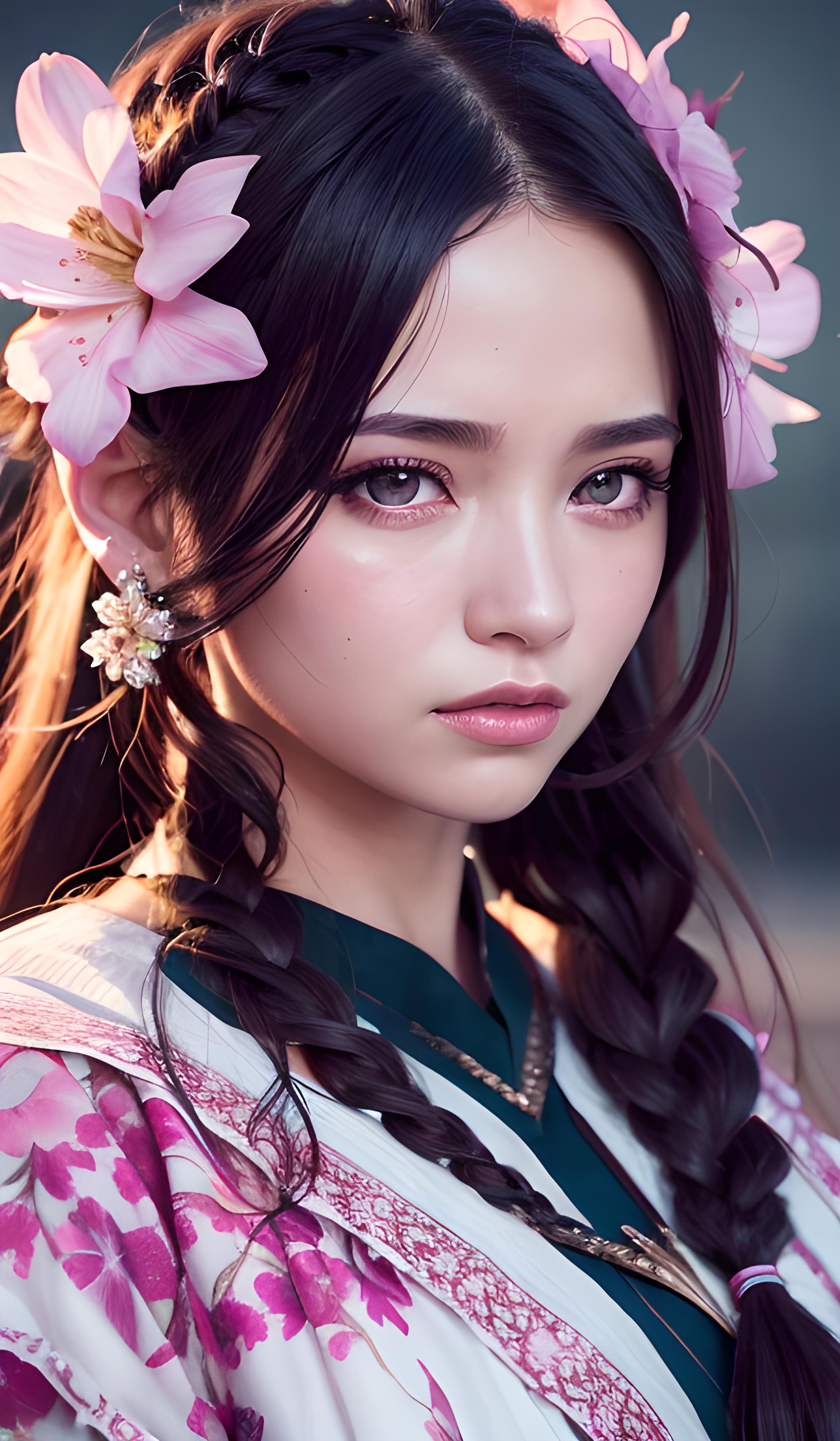 戴花的少女