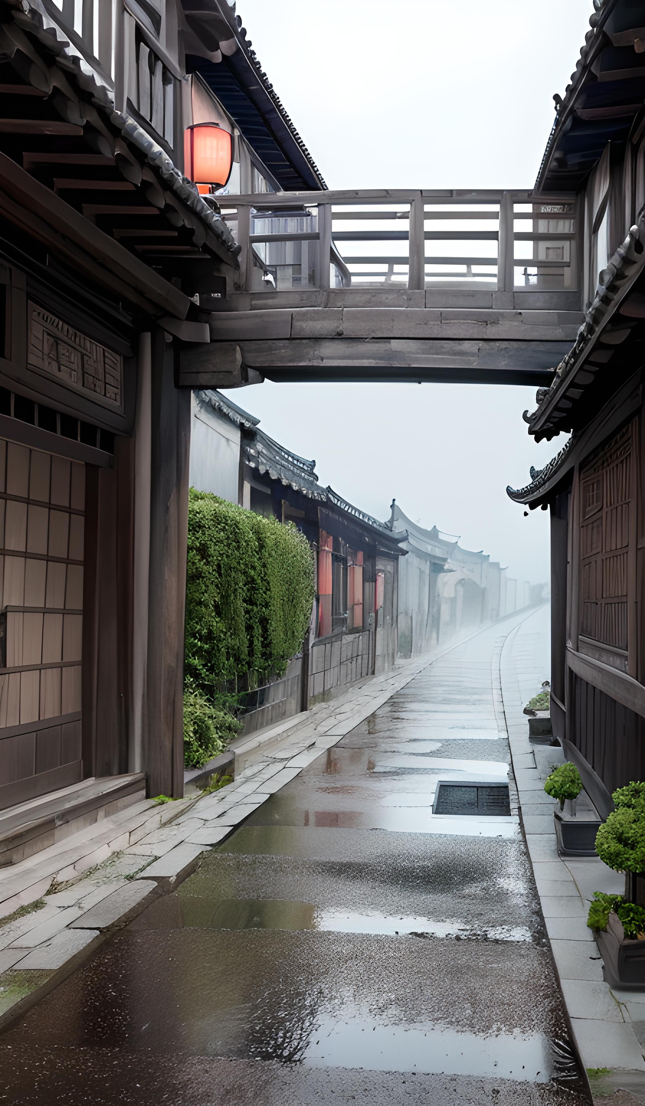 雨中古城街道