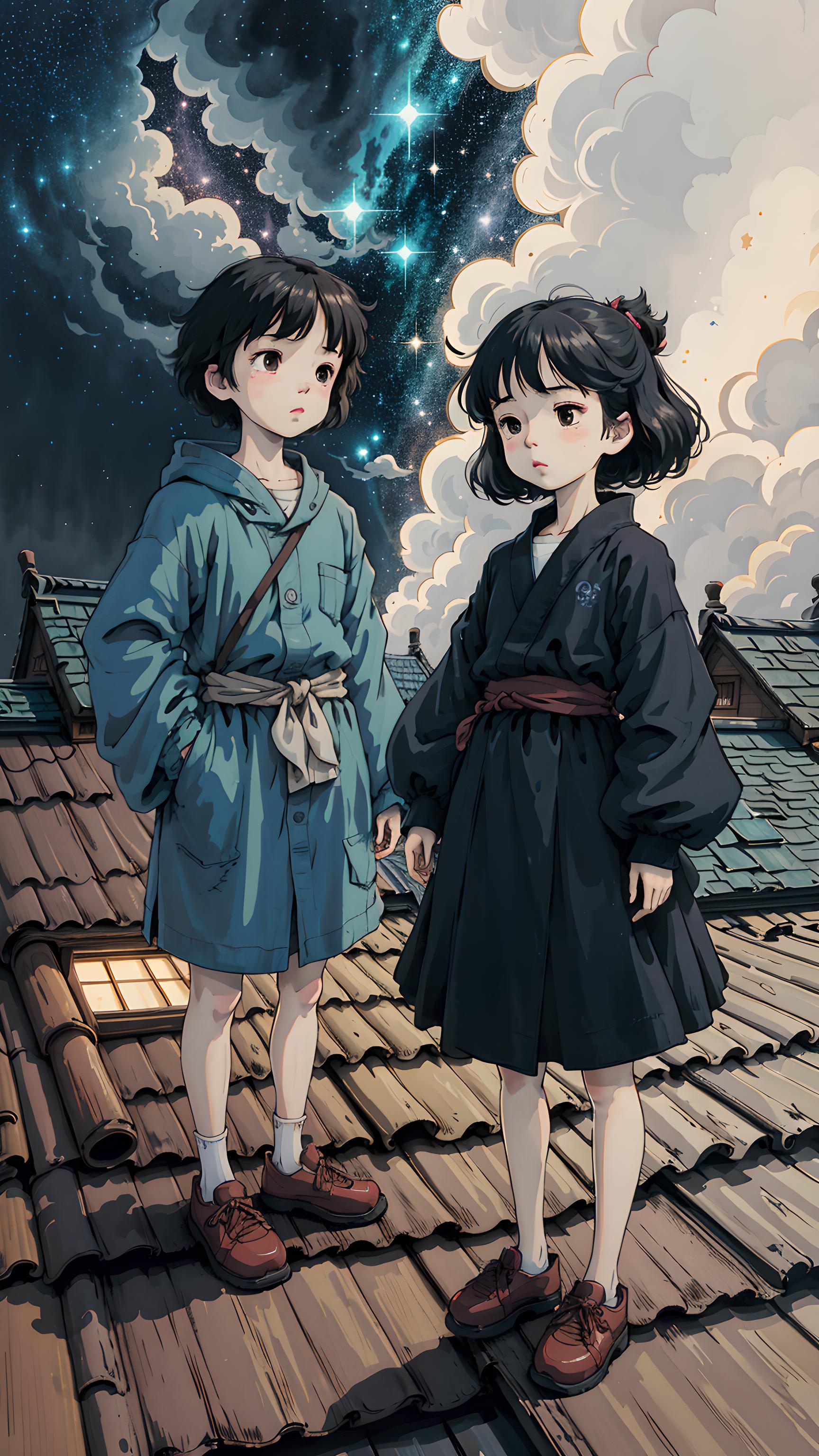 星空，女孩