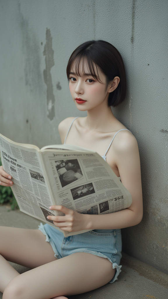 看报纸的女孩