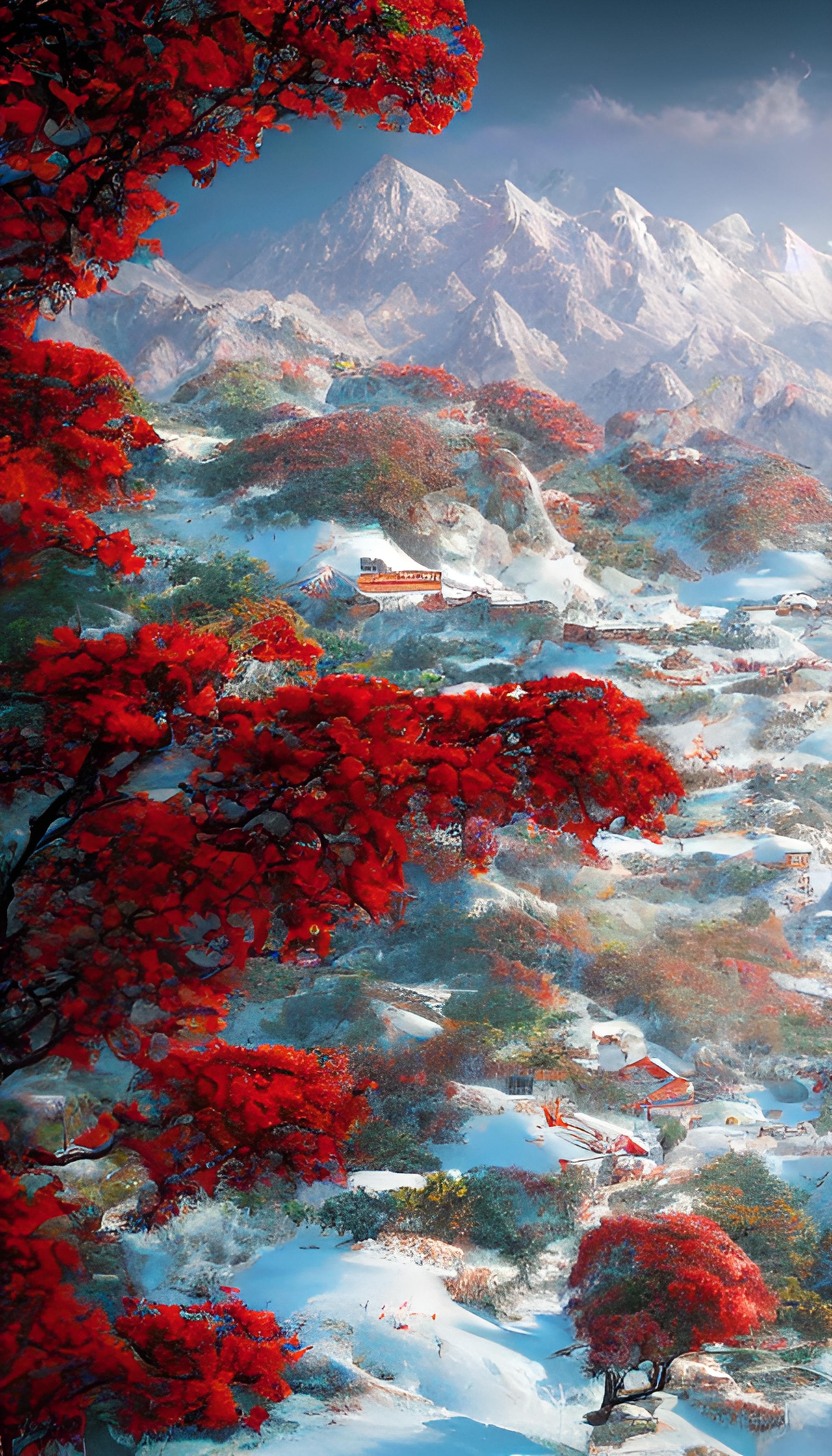 雪山与枫叶