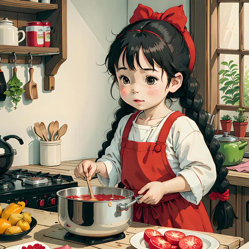 做饭的小女孩
