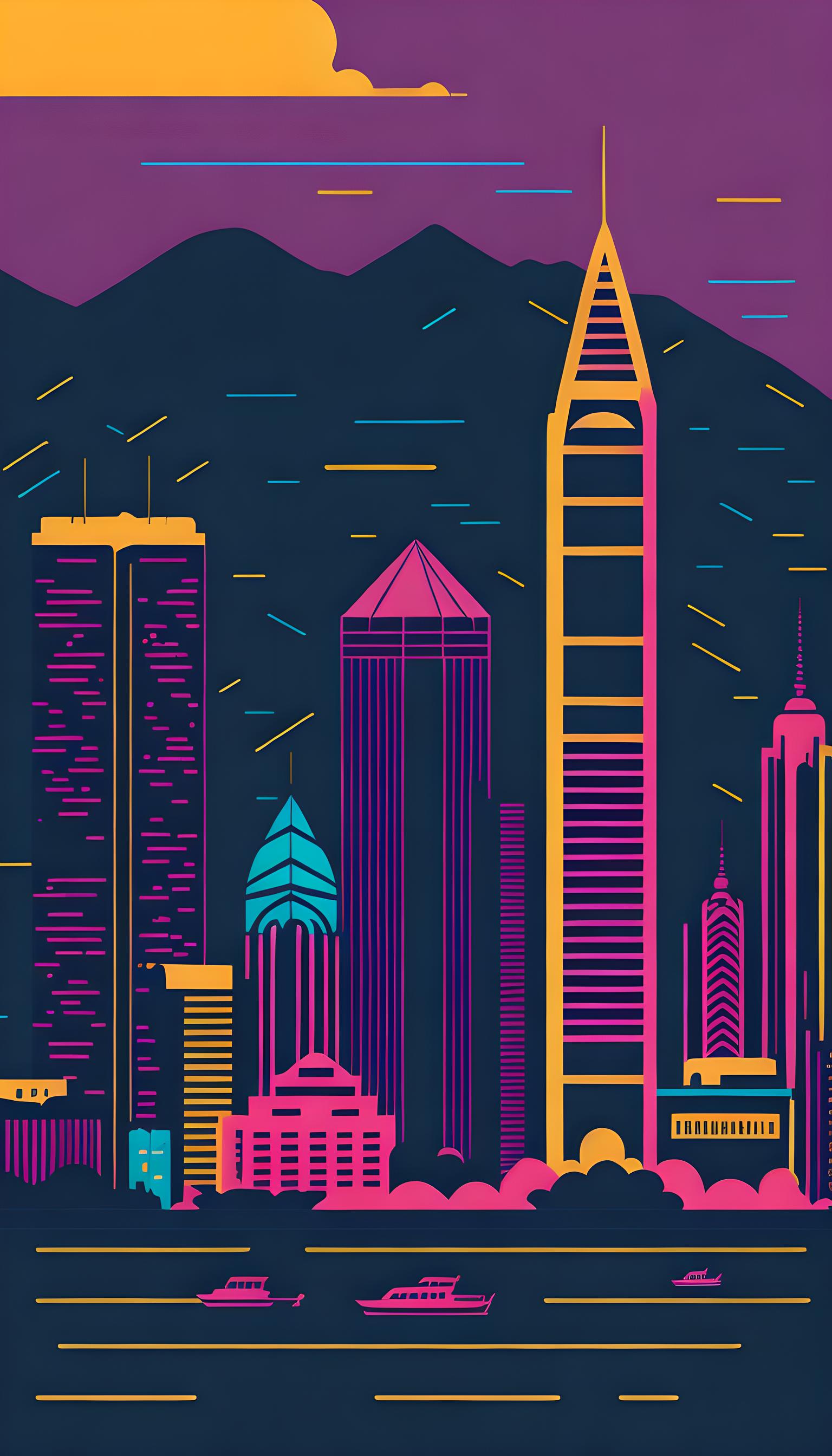 城市小插画-香港 维多利亚港
