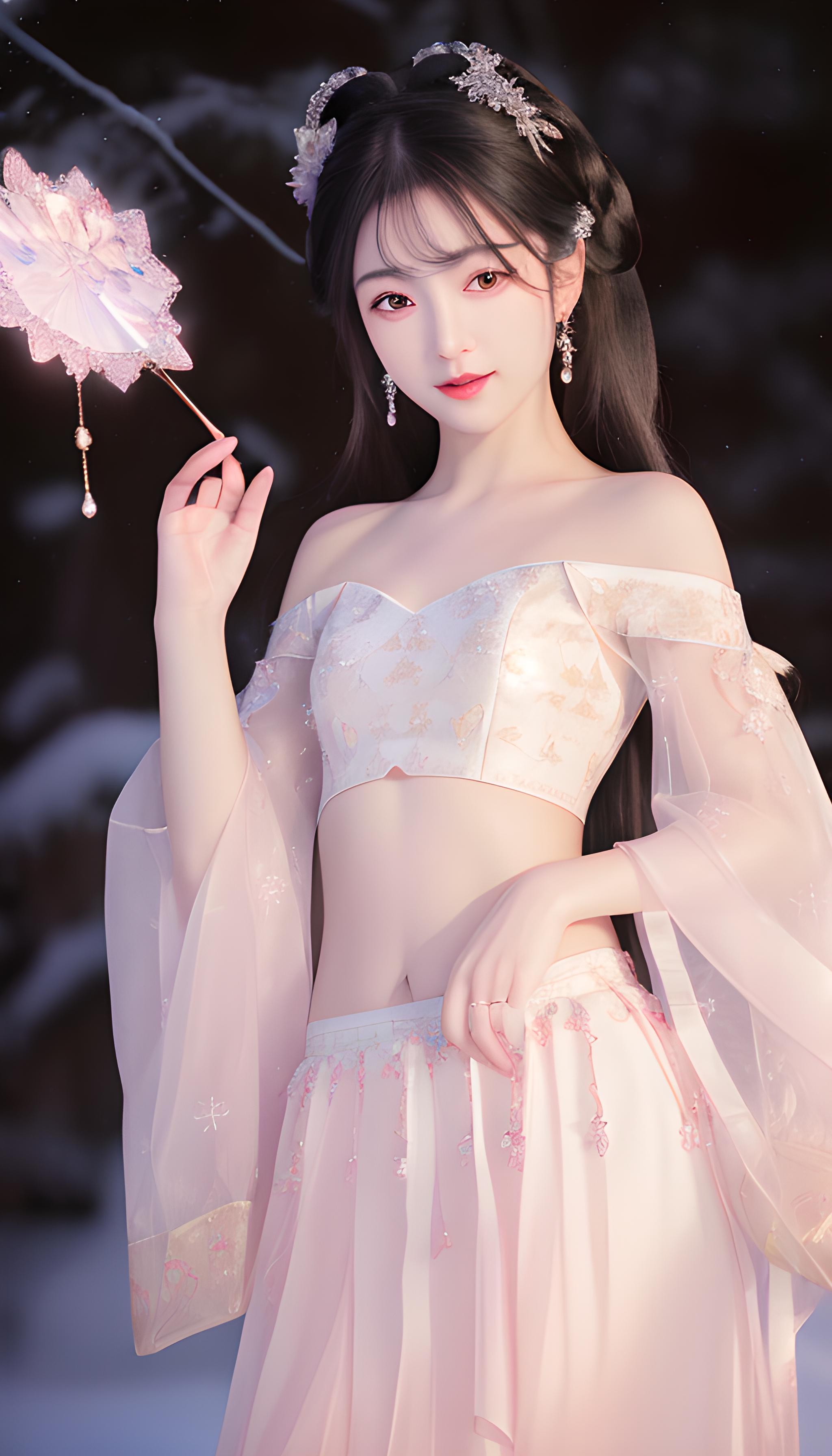 冰雪玉肌素白轻纱抹胸无肩带汉服
