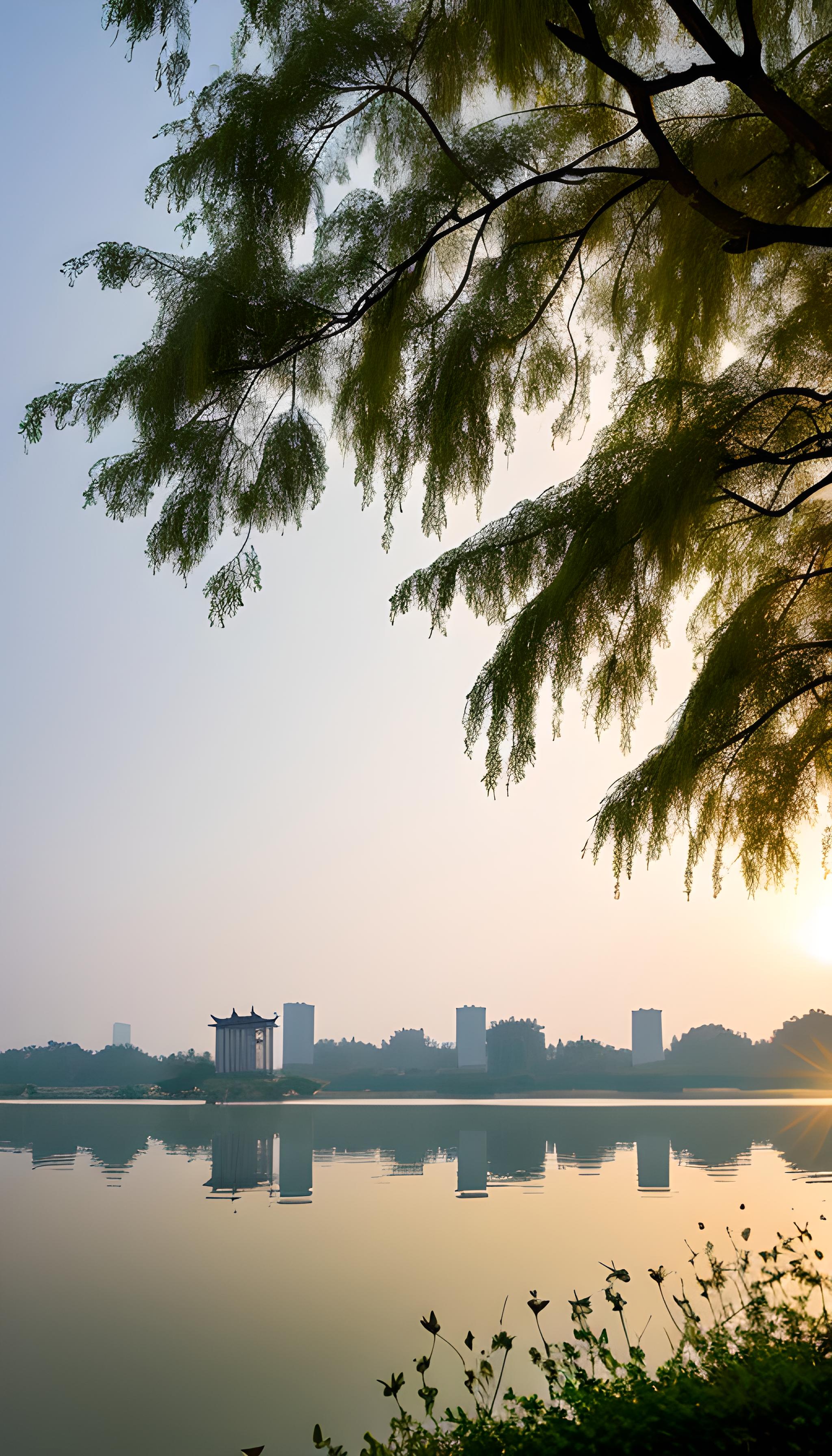 夕阳西下美丽的杭州西湖