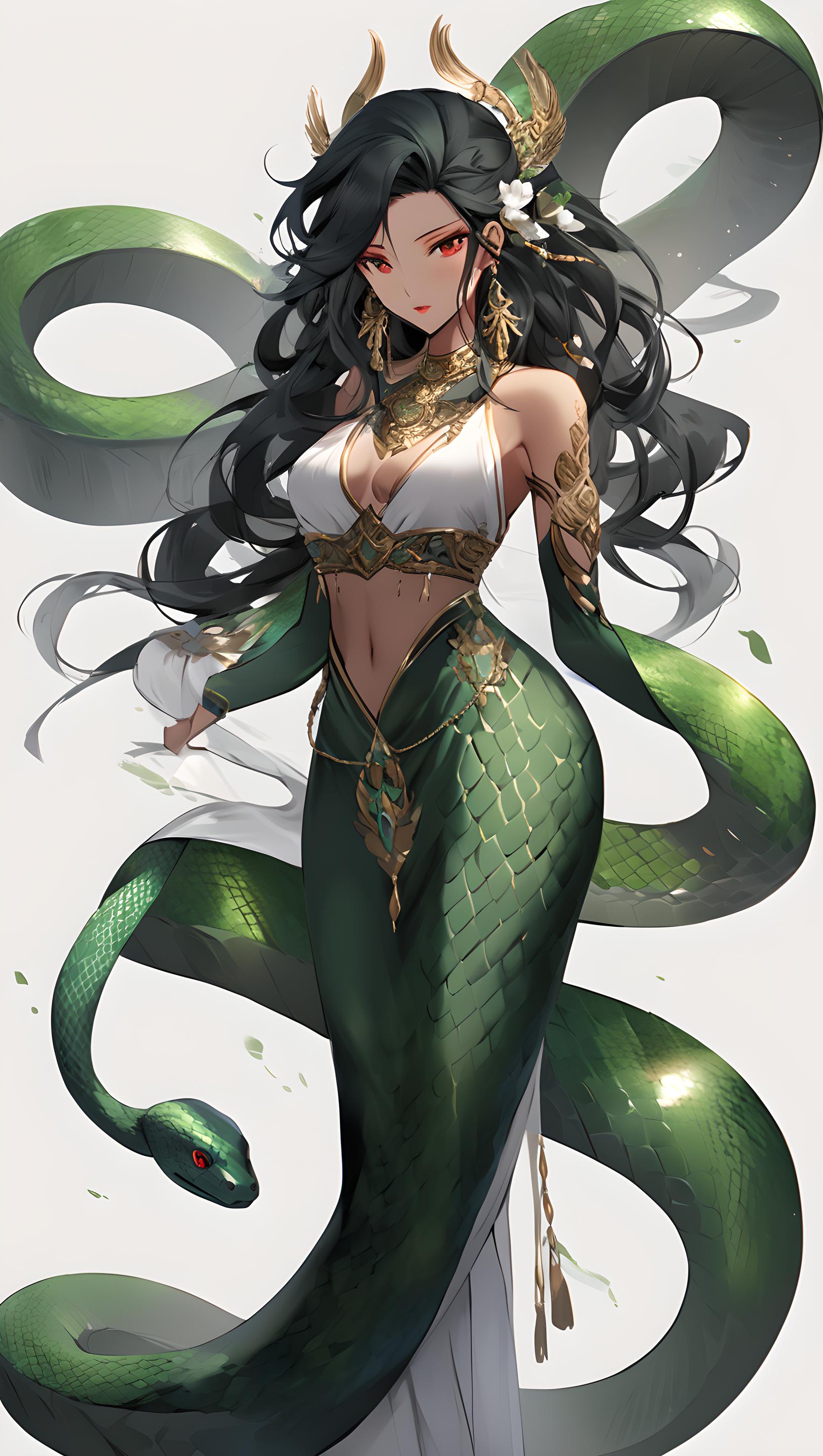 青鳞，蛇尾蛇身美艳蛇女美女蛇女妖女子，