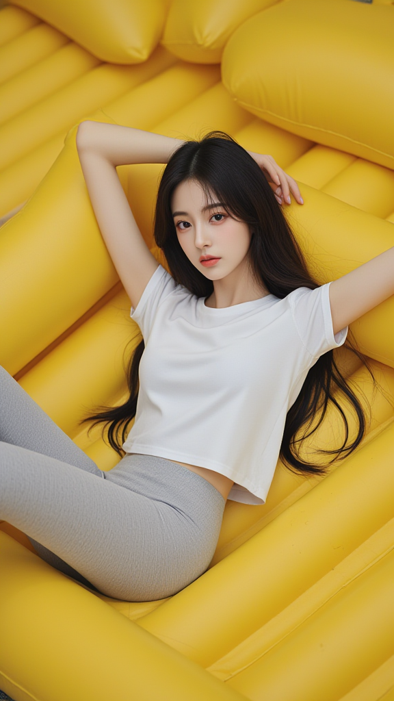 充气床垫上的女孩