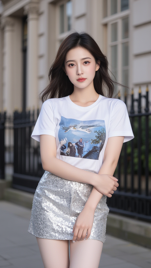 亮银短裙女孩