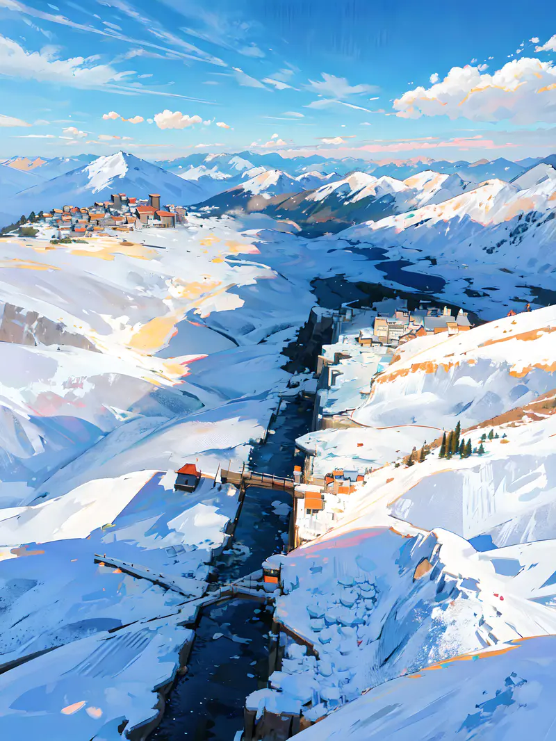 白雪皑皑覆盖的小镇