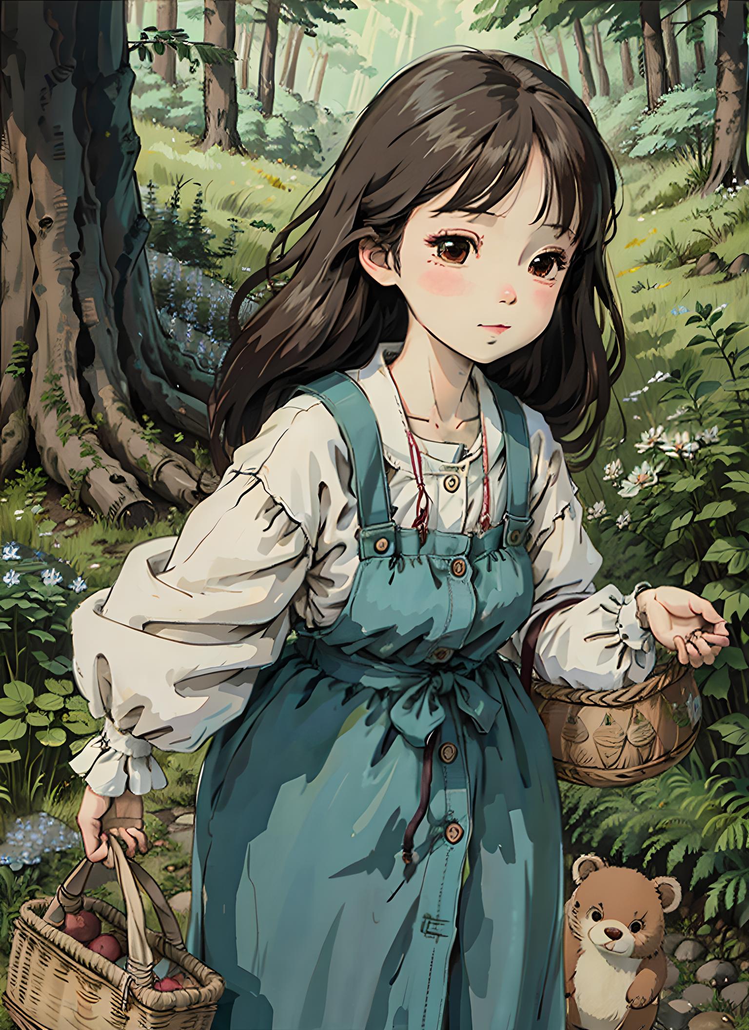 森林里玩耍的小女孩