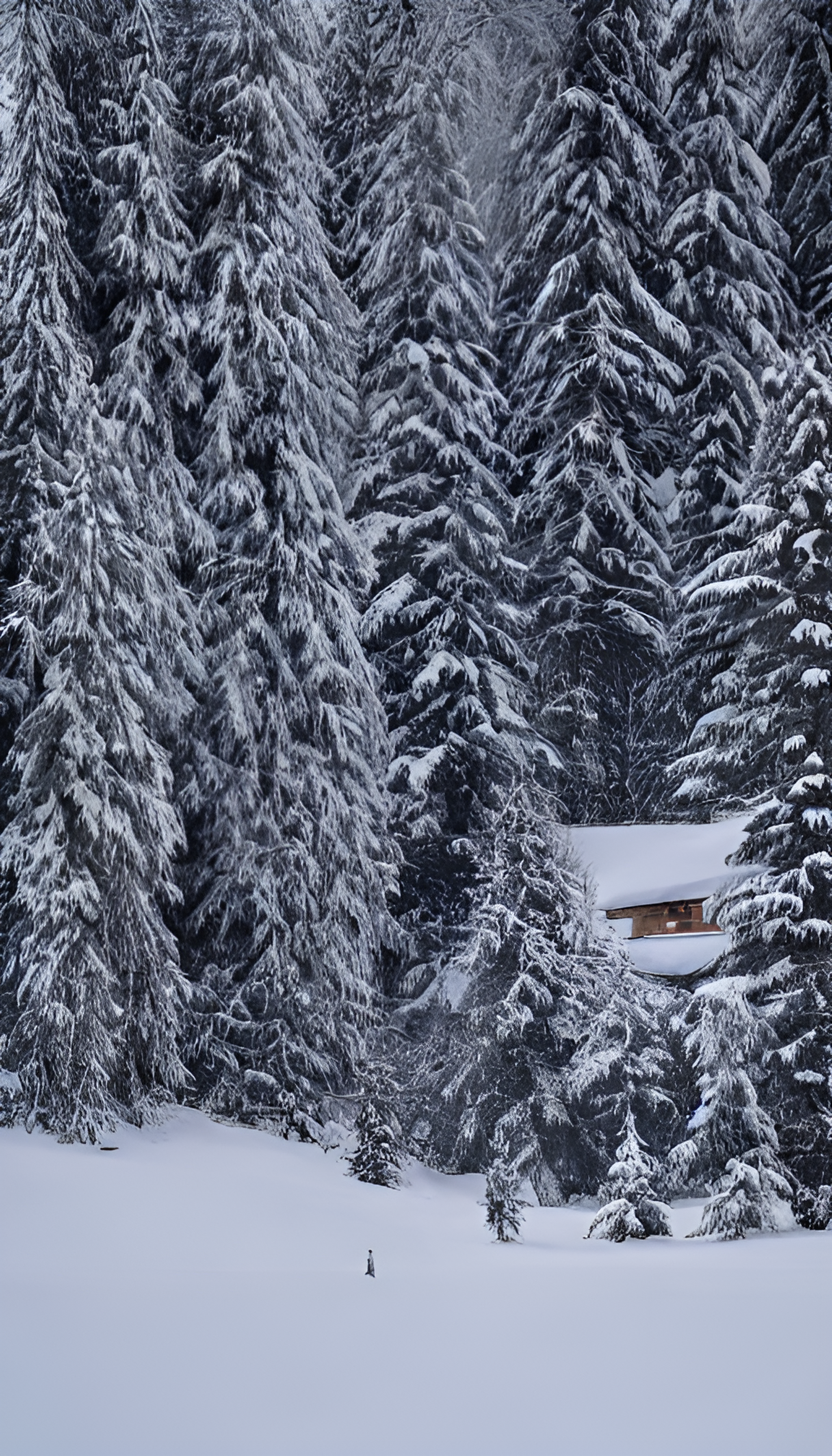 雪山中的木屋，风景如画，