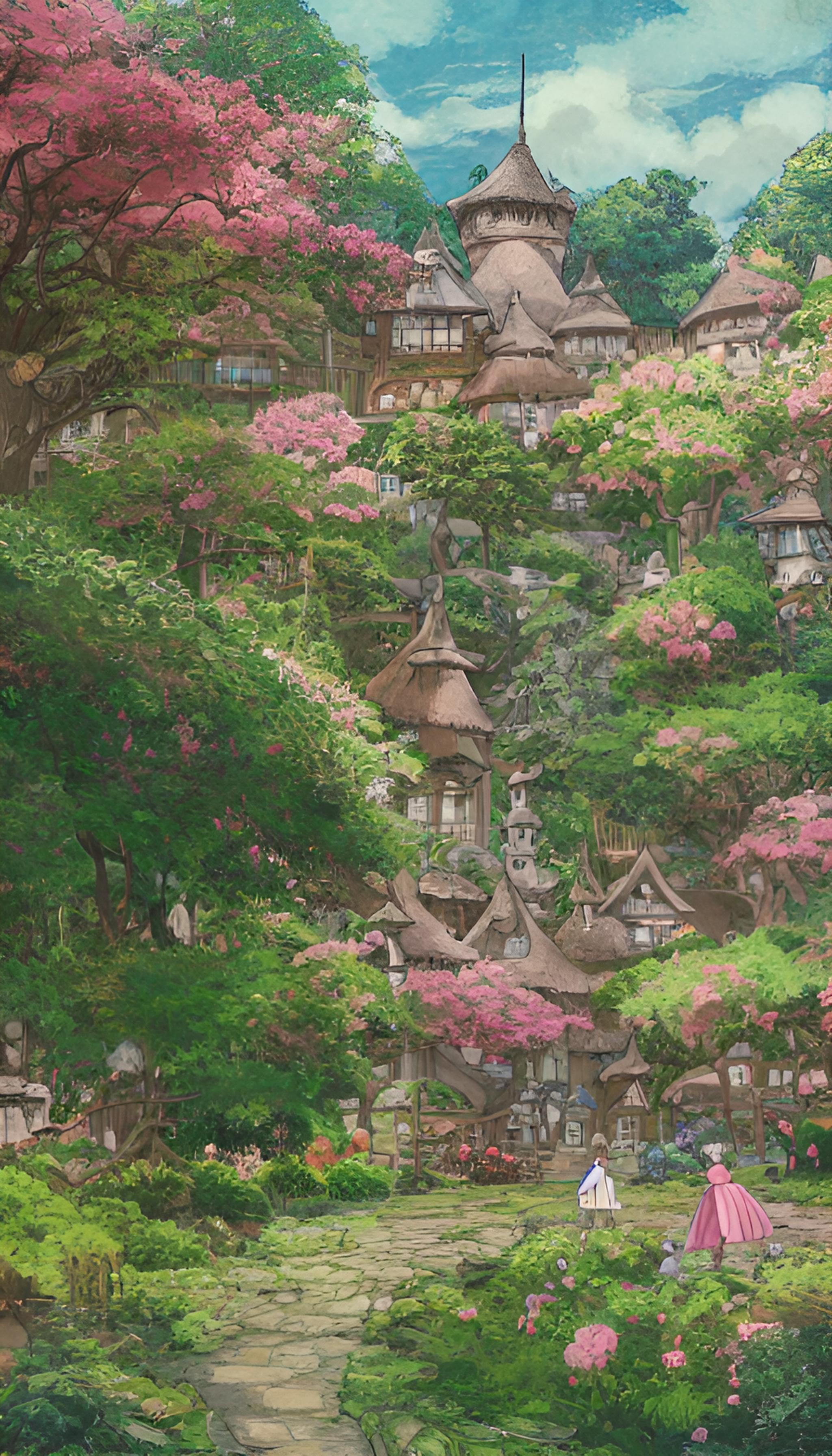 这是一幅画描绘宫崎骏的夏天，申海城，夏天