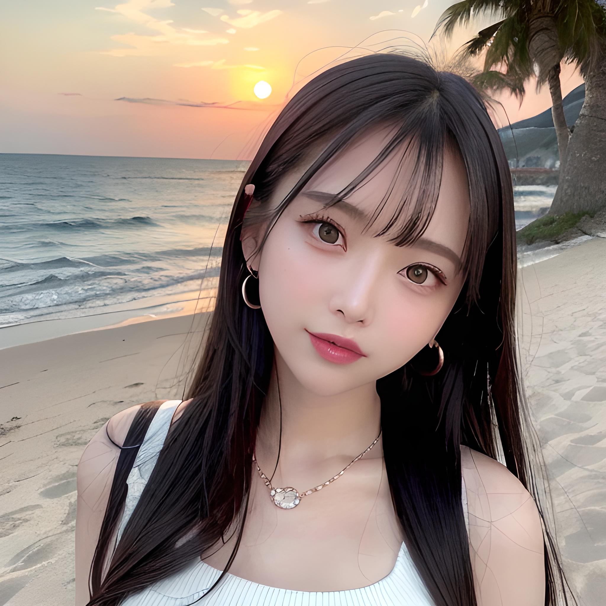 美女沙夕阳