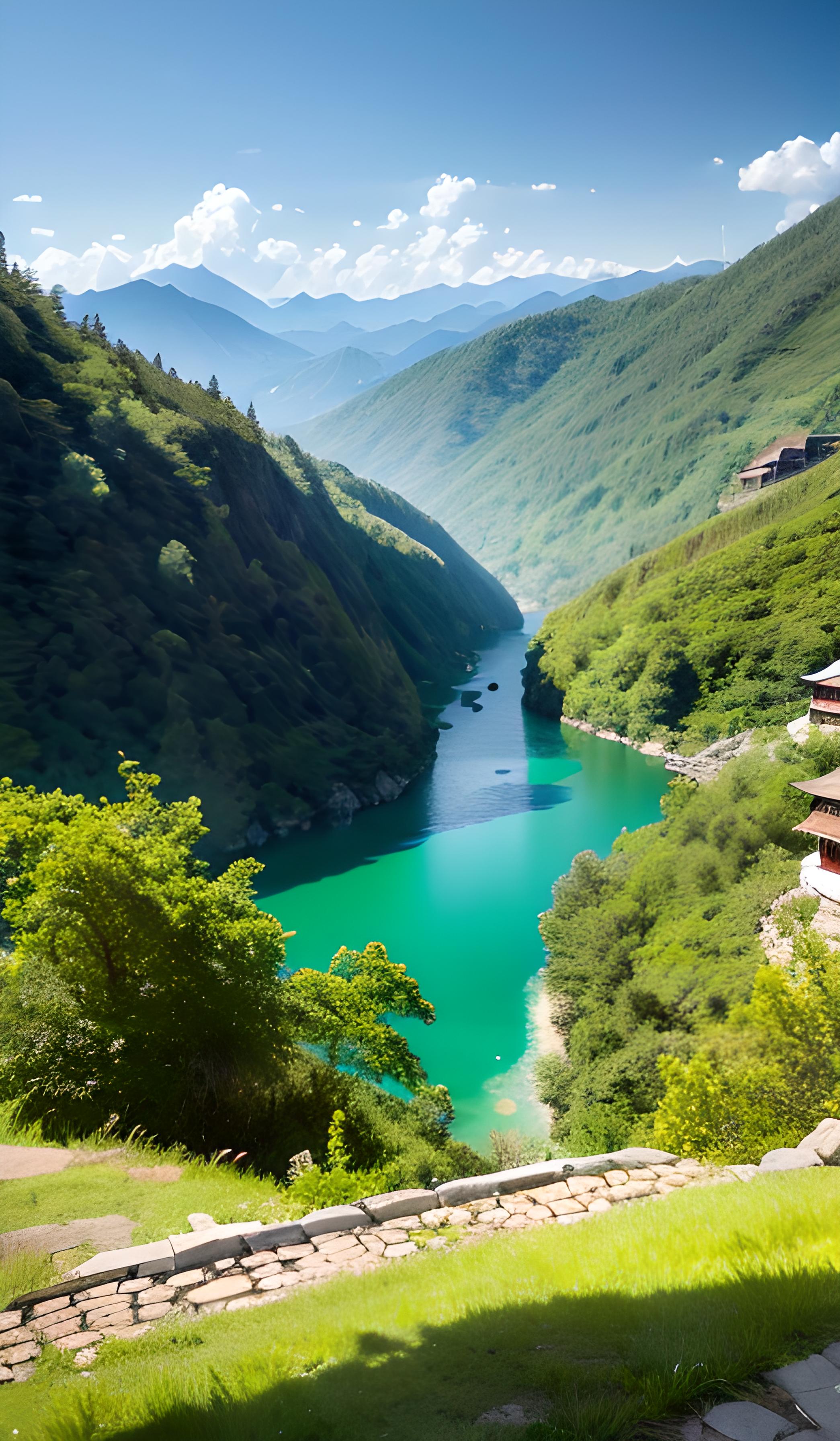 山峰湖水