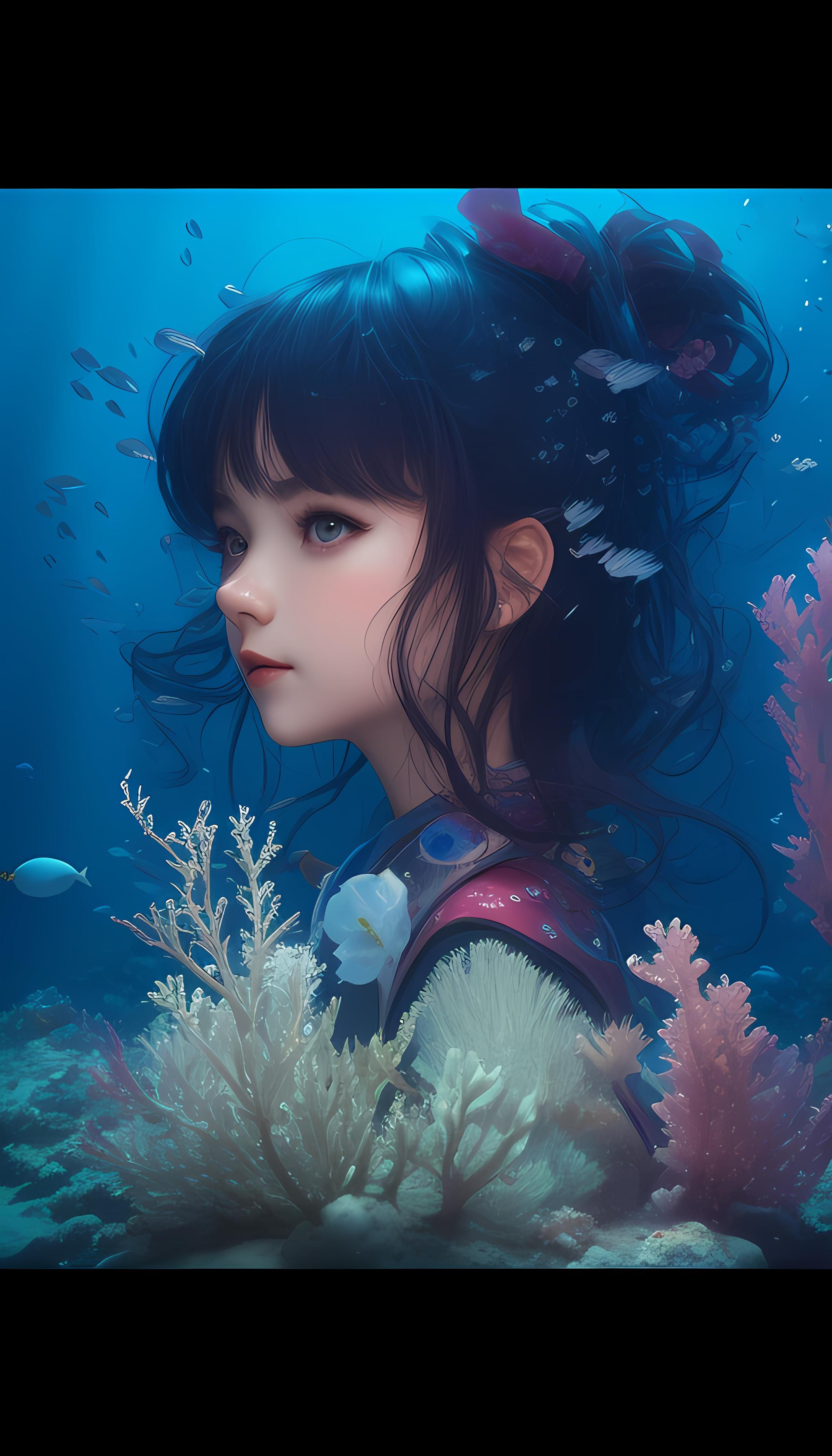 少女和海水