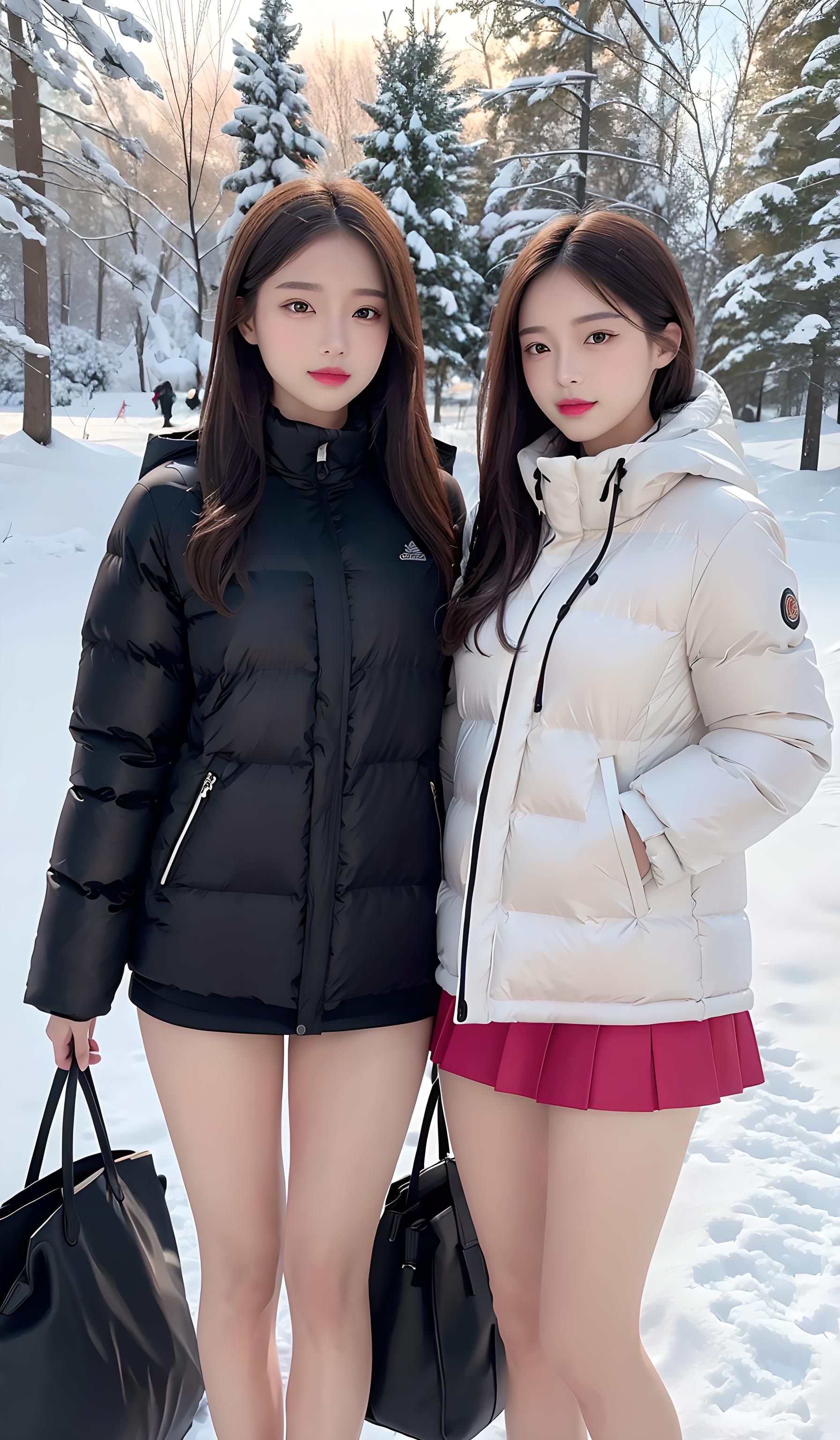 雪地美女姐妹花