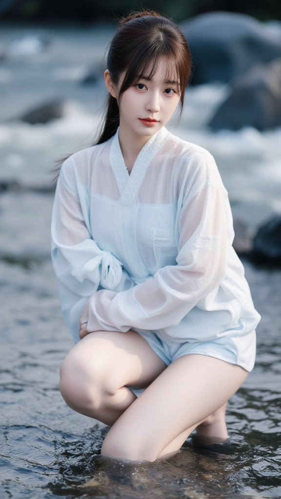戏水的女孩